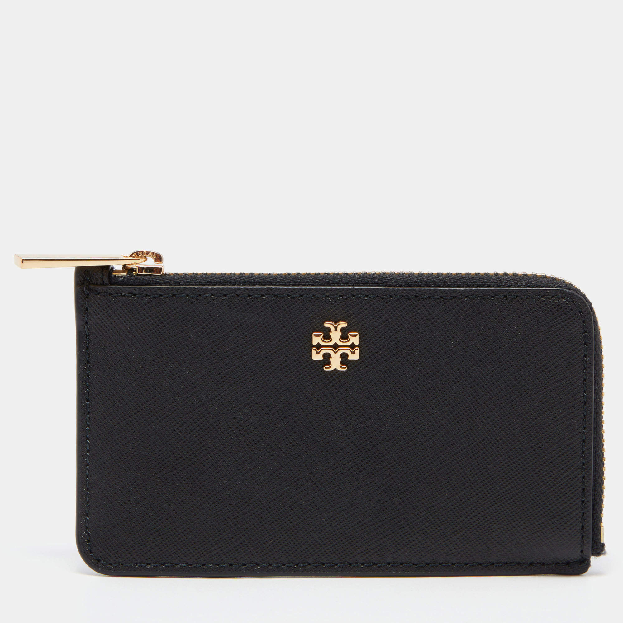 Pre Owned Tory Burch Black Leather Emerson Zip Card Holder