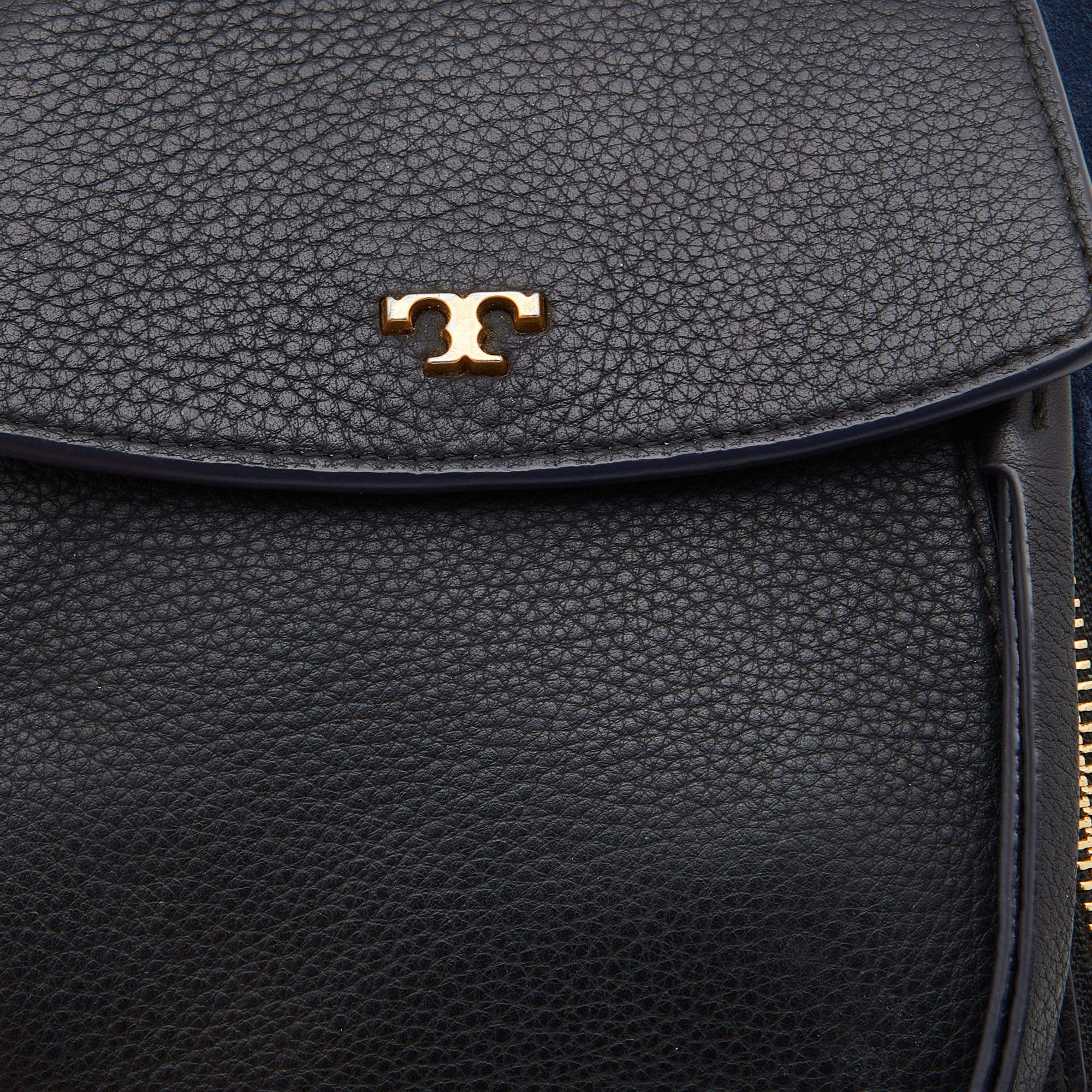 Tory Burch Black/Blue Leather And Suede Balloon Stripe Half
