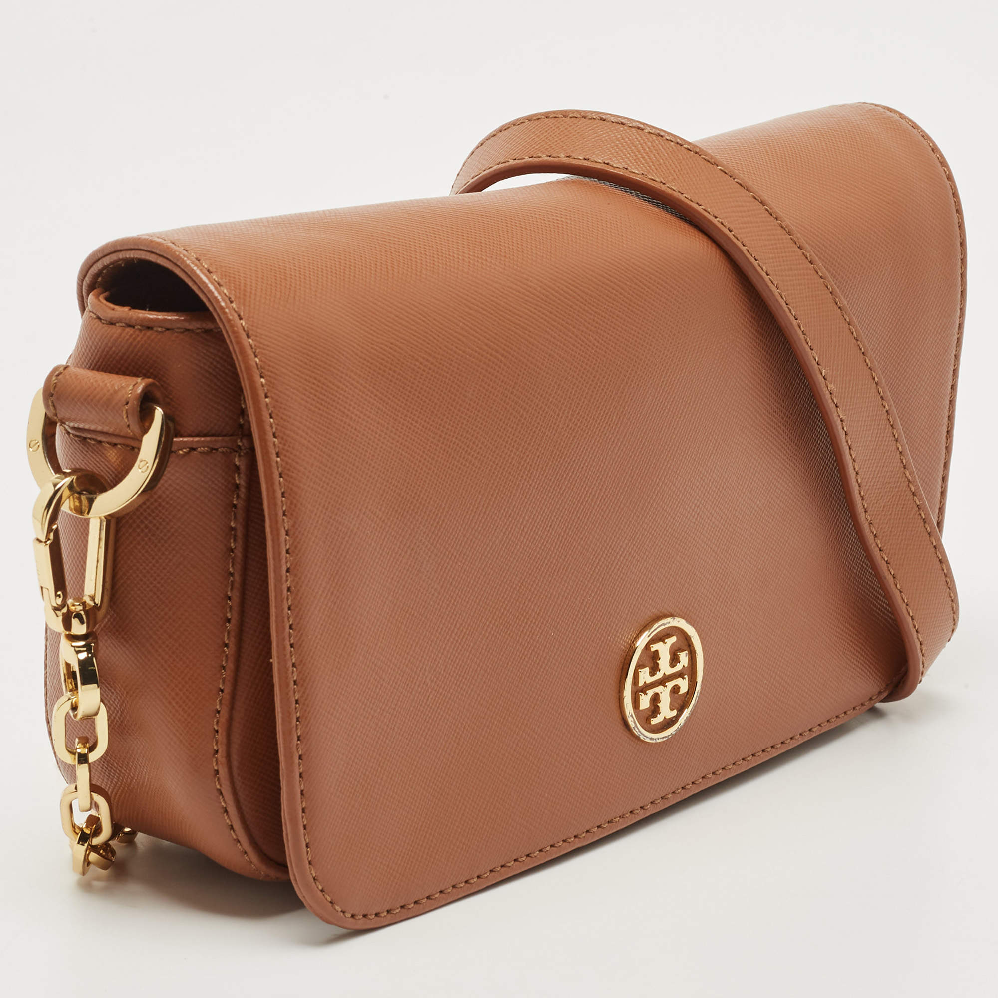 Tory Burch Brown Saffiano Leather Robinson Chain Shoulder Bag