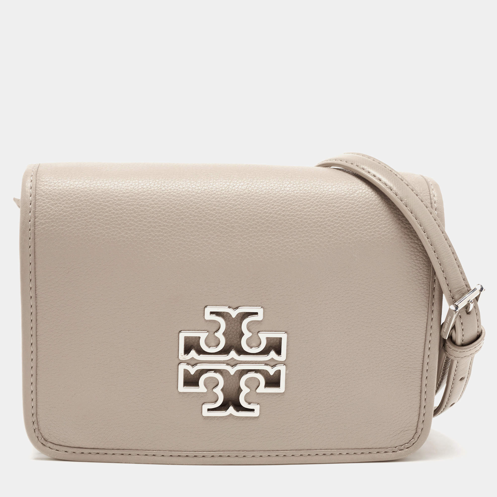 Pre Owned Tory Burch Beige Leather Britten Flap Crossbody Bag