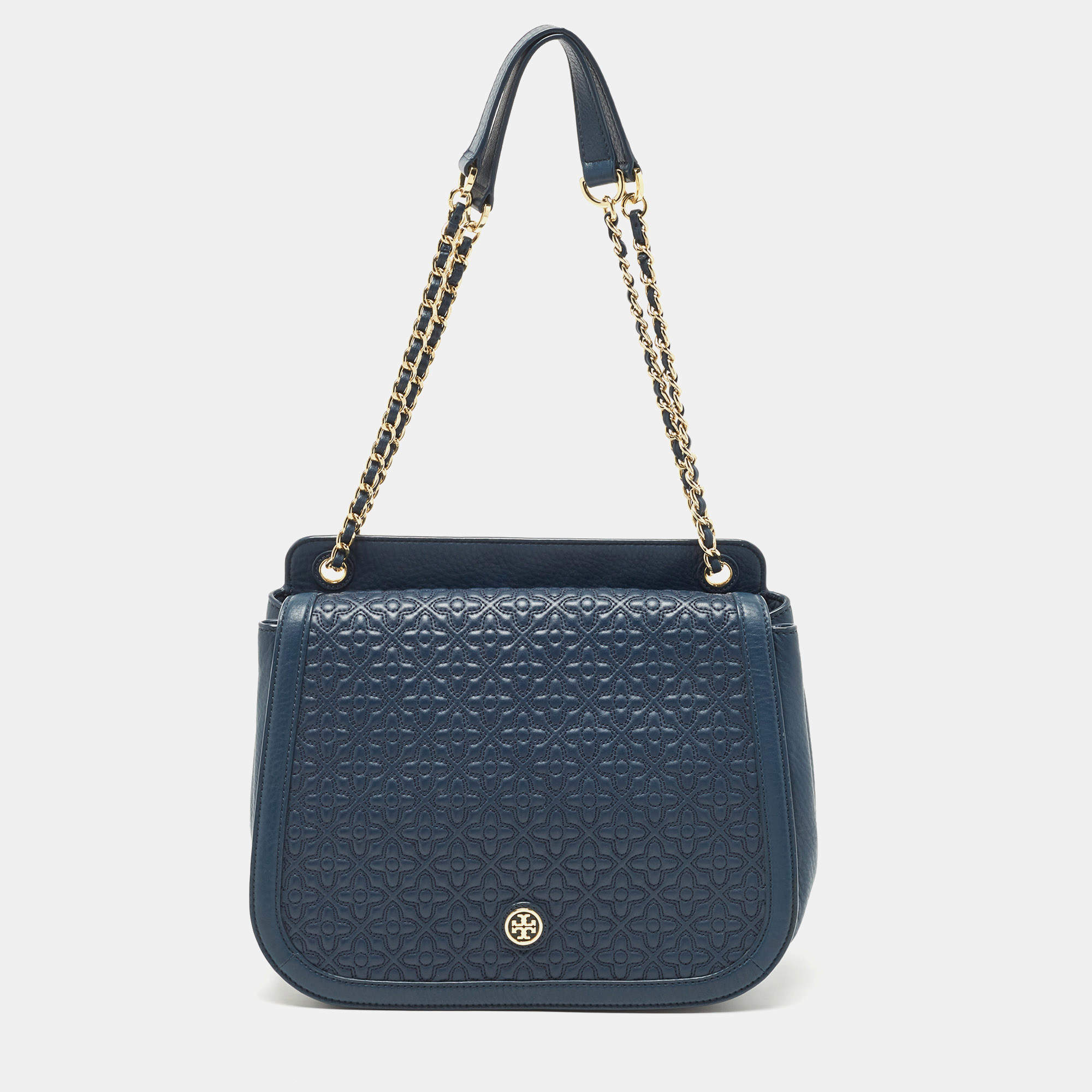 Pre Owned Tory Burch Navy Blue Quilted Leather Bryant Shoulder Bag