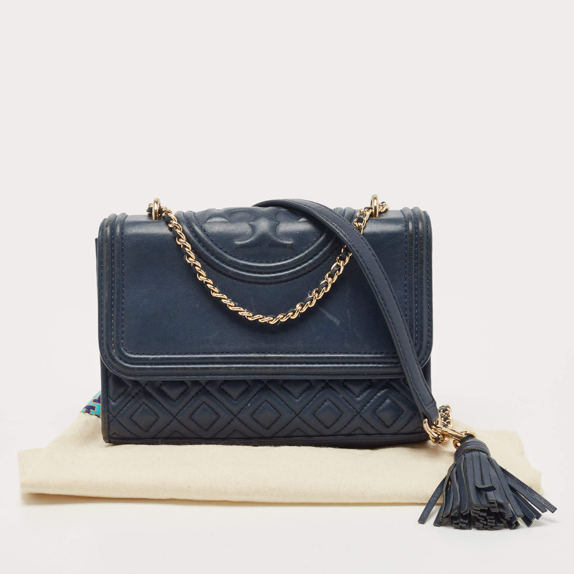 Tory burch shop fleming satchel navy