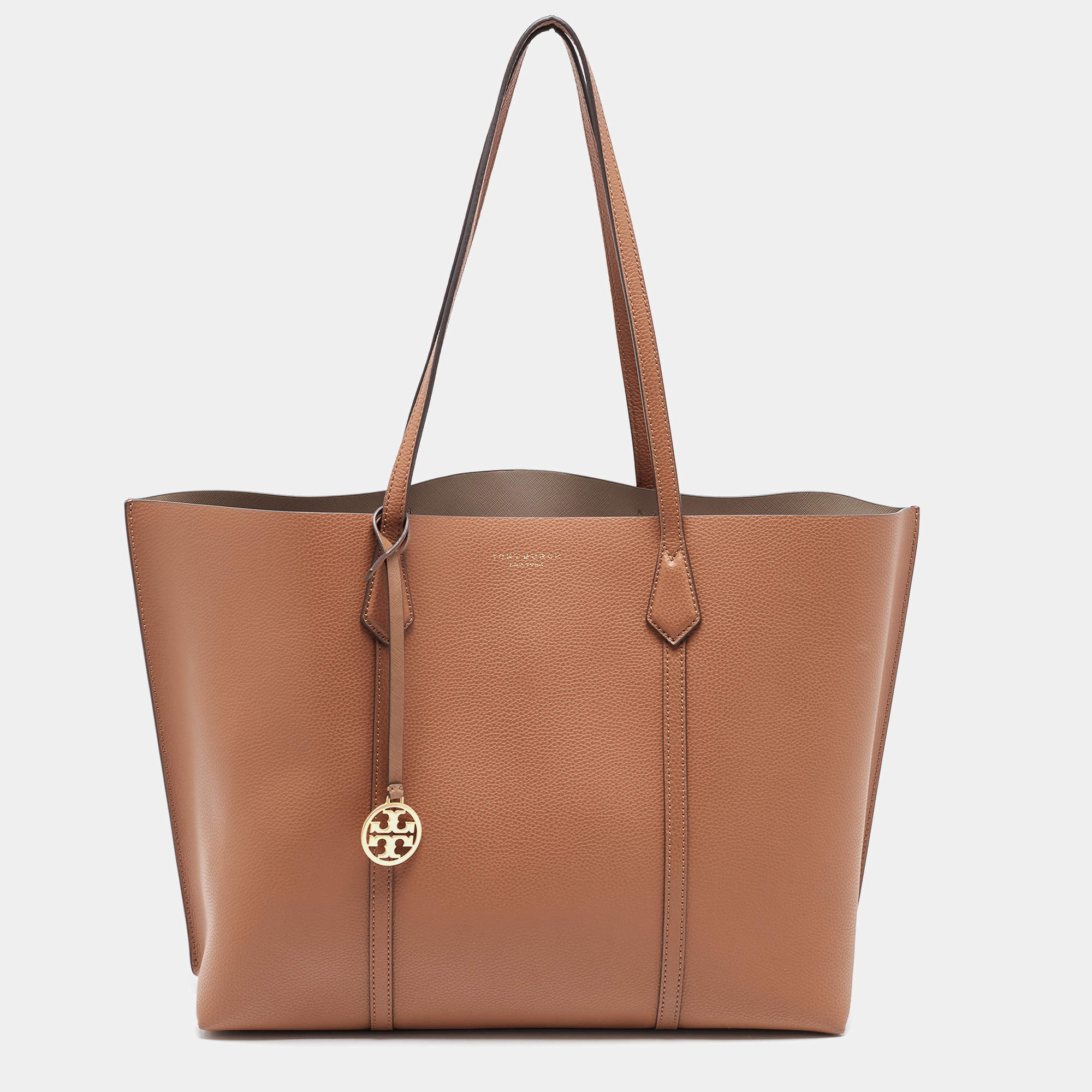 Pre Owned Tory Burch Brown Leather Triple Compartment Perry Tote