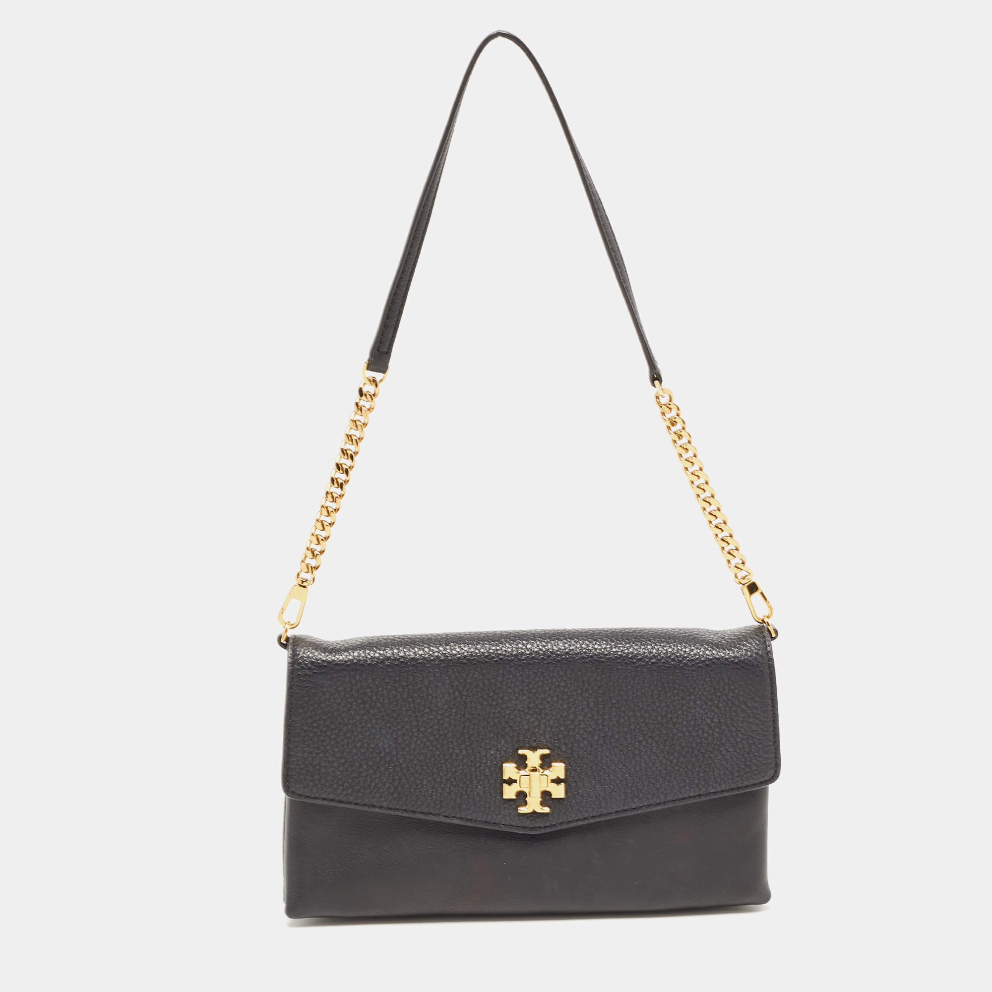 Pre Owned Tory Burch Black Leather Kira Chain Clutch