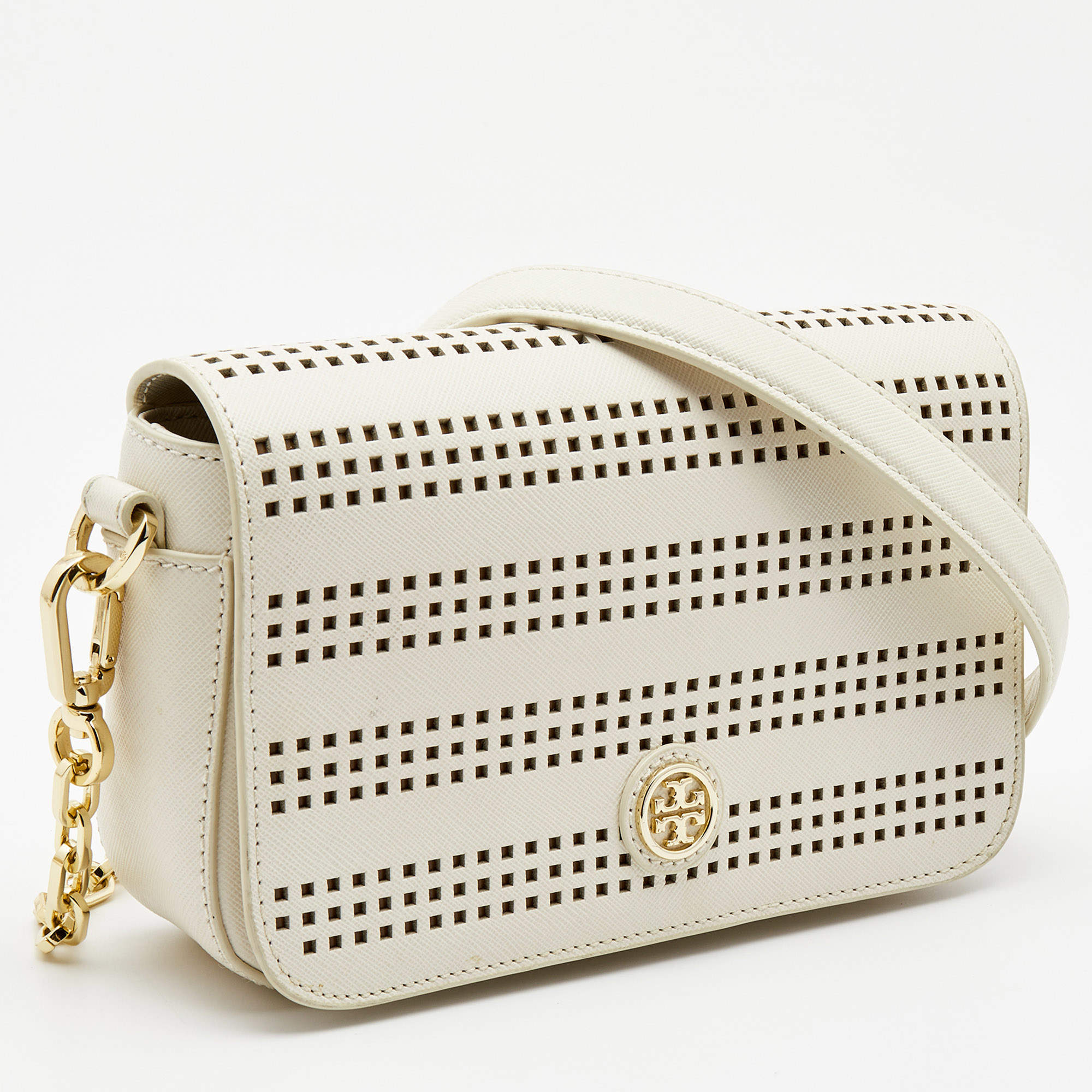 Tory Burch Off White Perforated Leather Robinson Flap Crossbody Bag Tory  Burch | The Luxury Closet