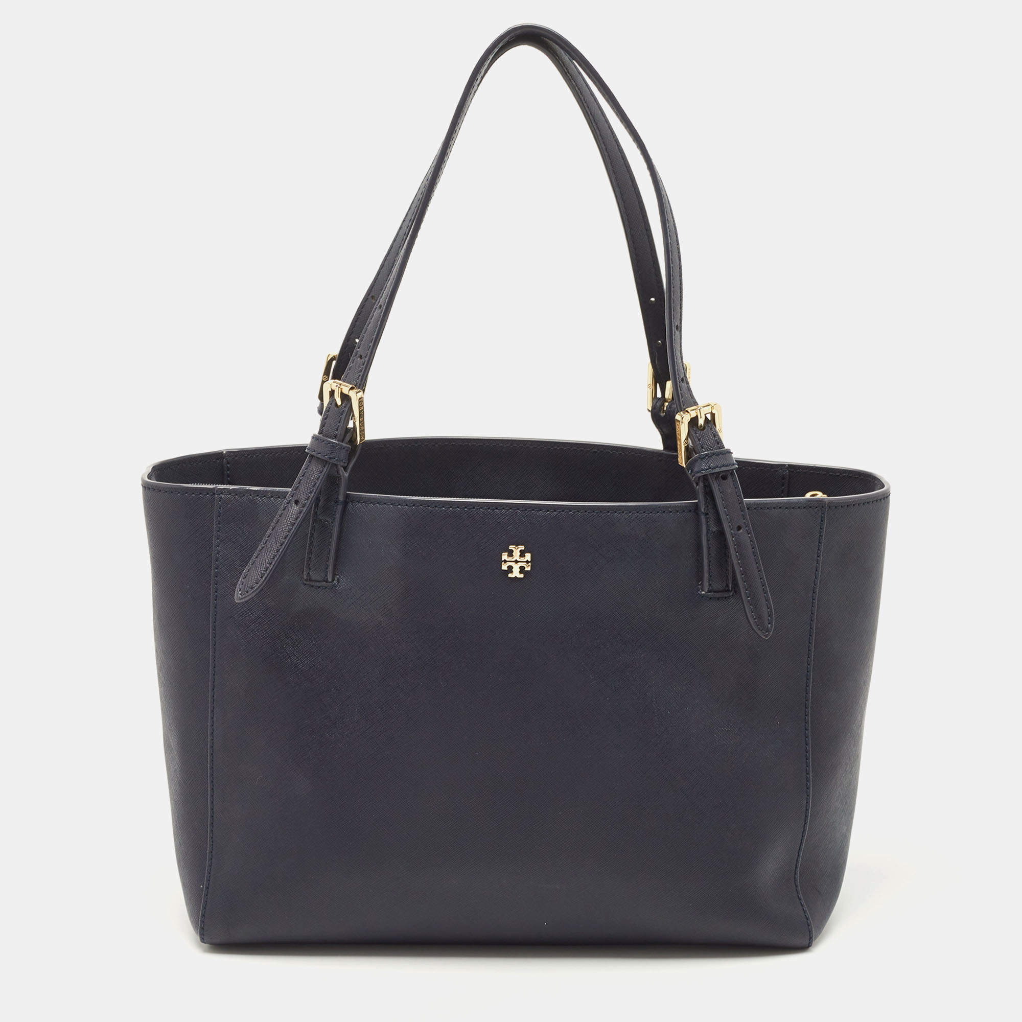 Tory Burch Navy Blue Leather Robinson Double Zip Tote Tory Burch