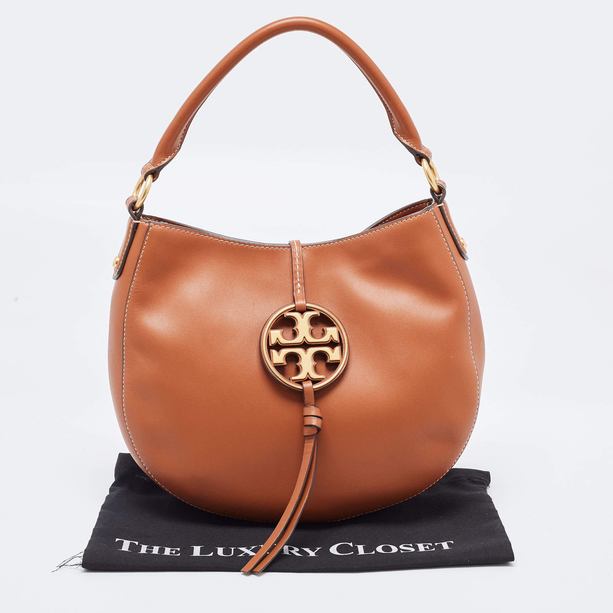 Auth TORY BURCH Brown Leather Shoulder Bag
