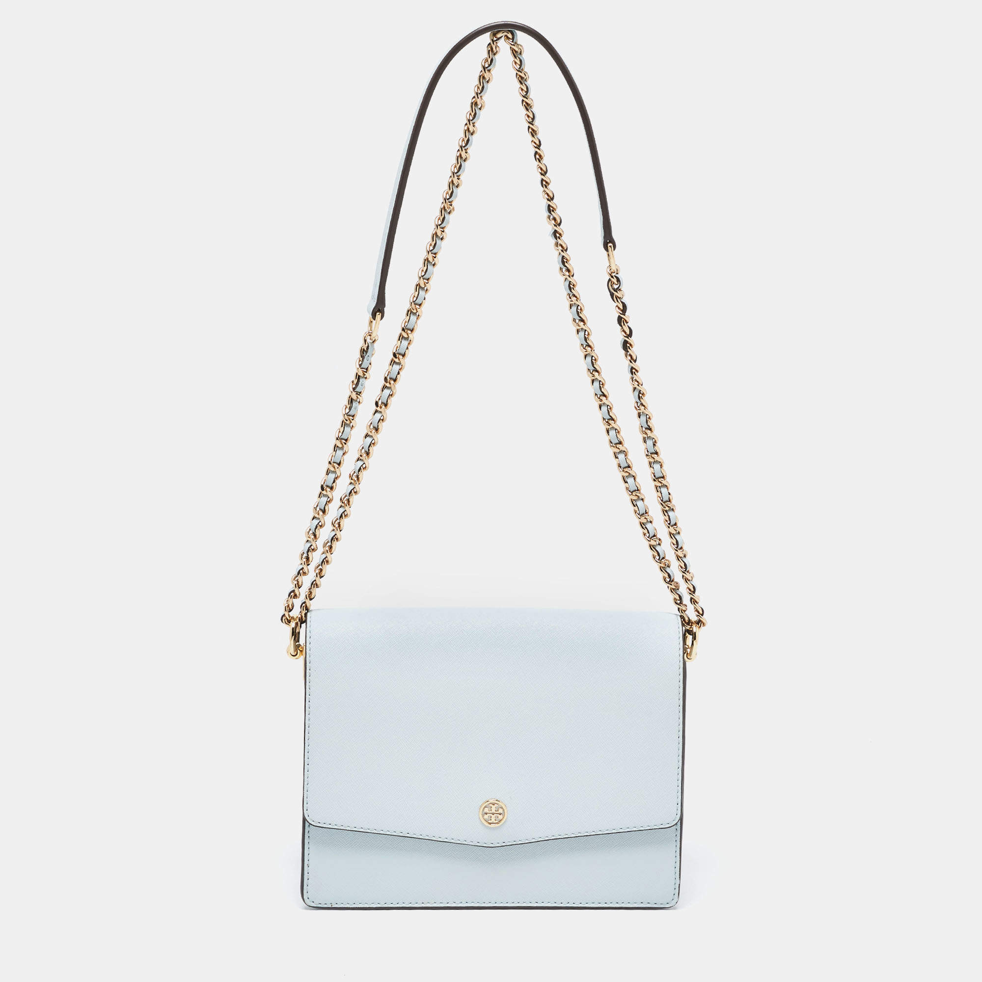 Pre Owned Tory Burch Blue Leather Robinson Flap Shoulder Bag