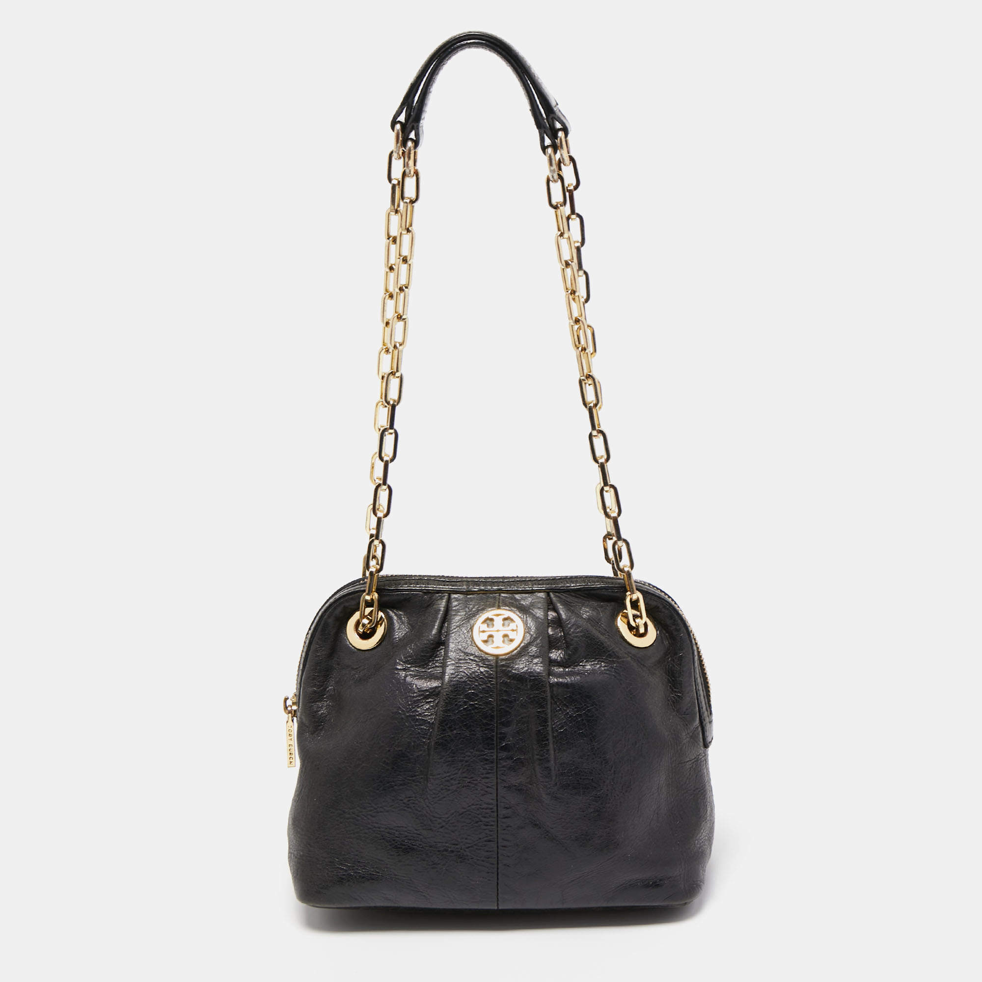 Pre Owned Tory Burch Black Leather Mini Dena Shoulder Bag