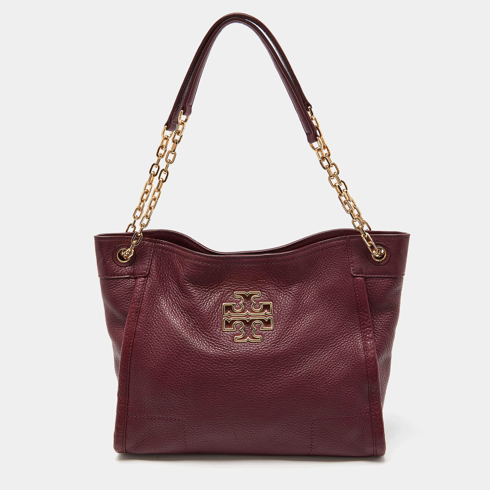 Pre Owned Tory Burch Burgundy Leather McGraw Slouchy Tote