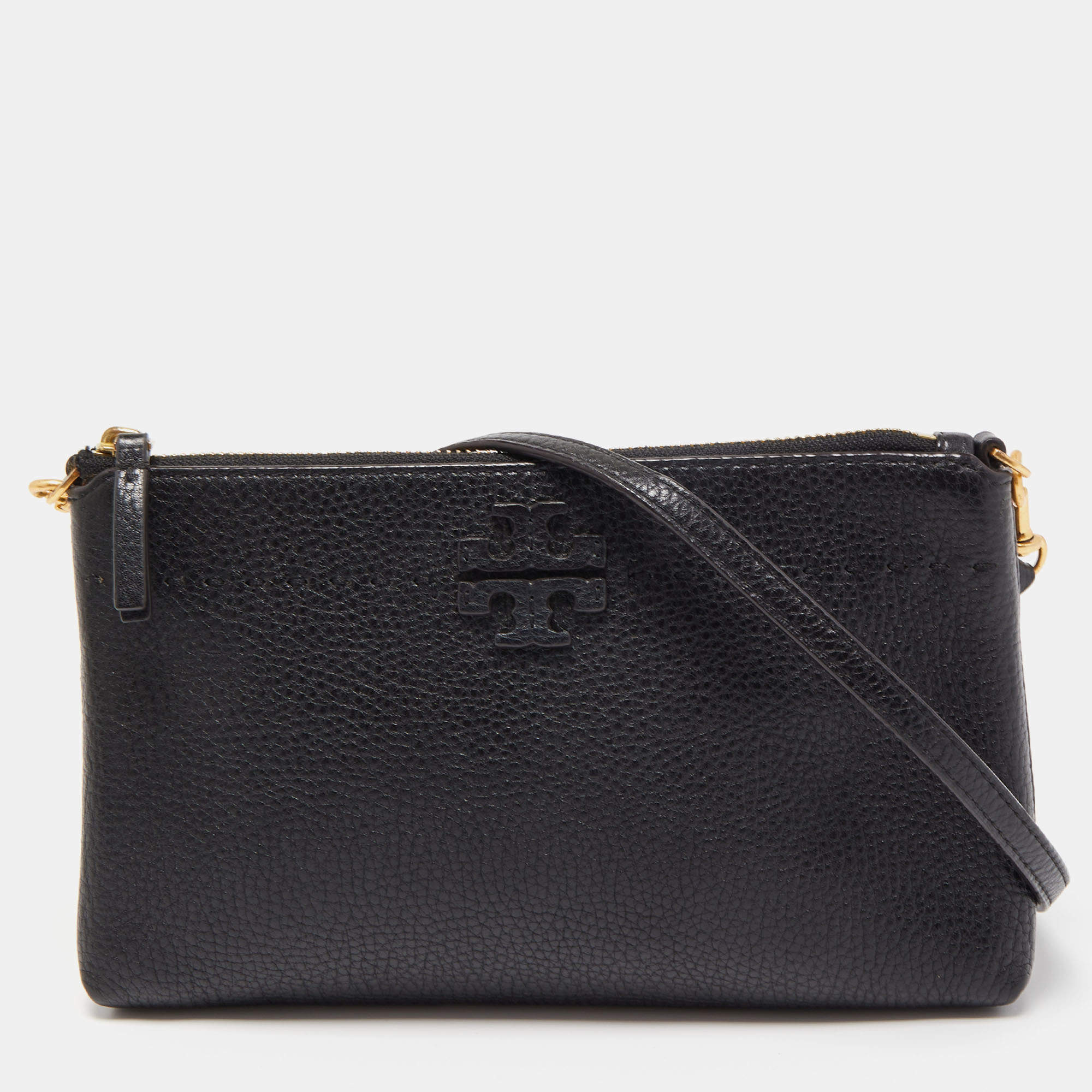Pre Owned Tory Burch Black Leather Zip Pouch Crossbody Bag