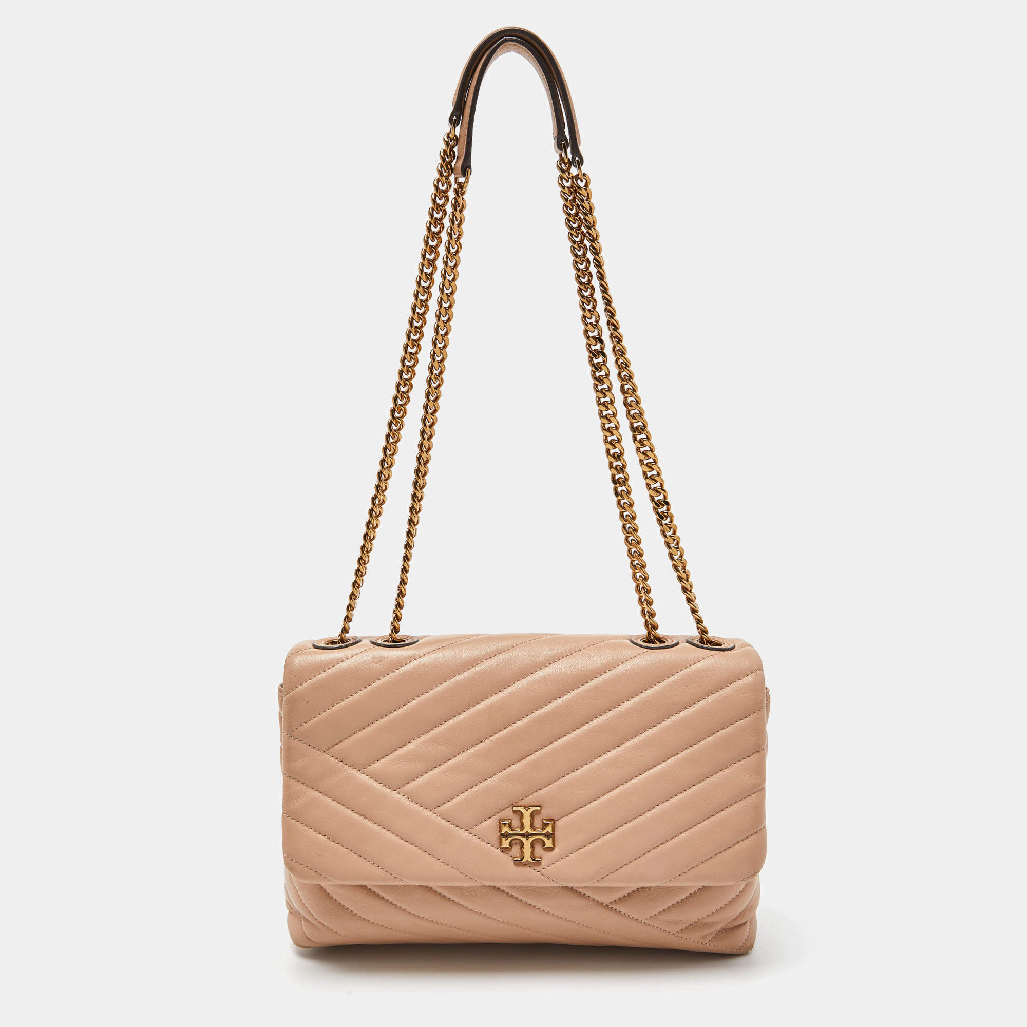 Pre Owned Tory Burch Beige Leather Kira Flap Shoulder Bag