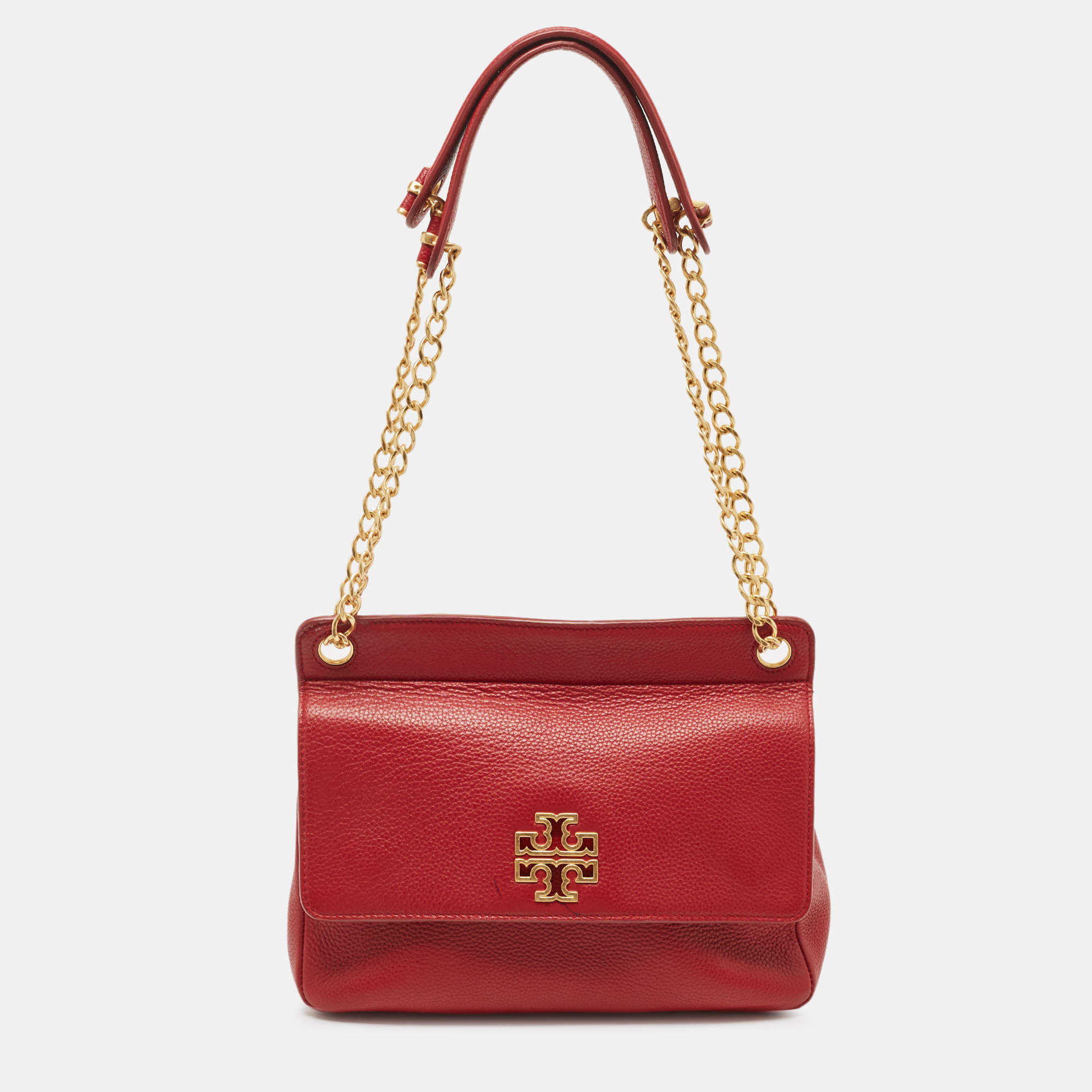 Pre Owned Tory Burch Red Leather Chelsea Flap Shoulder Bag