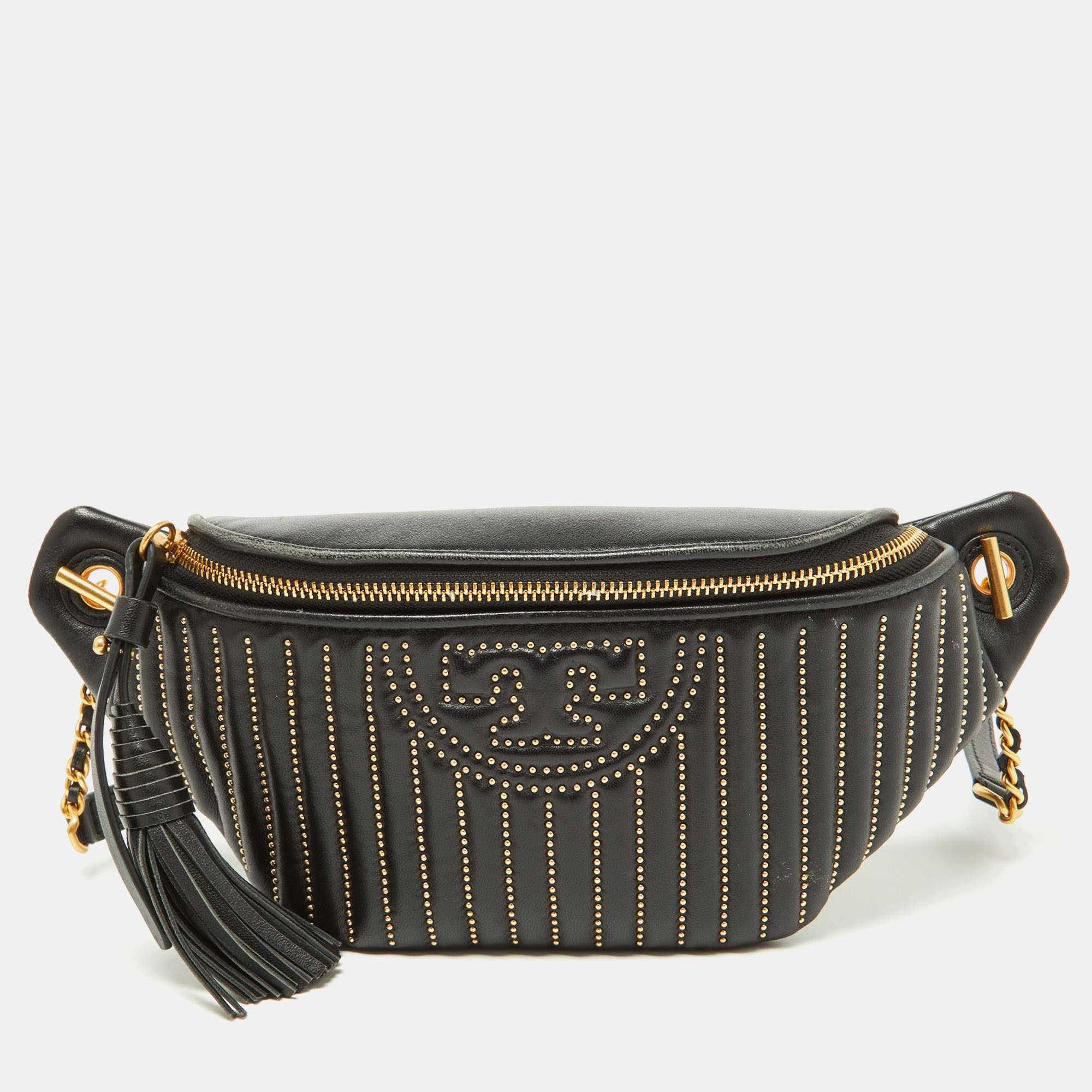 Pre Owned Tory Burch Black Studded Fleming Studded Belt Bag