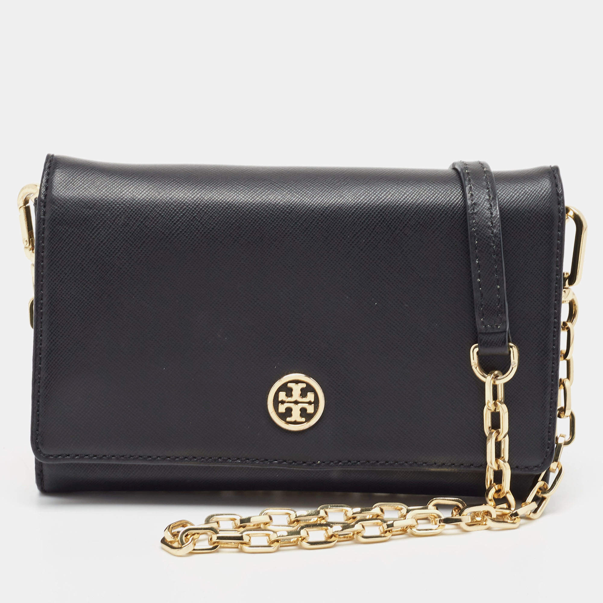 Pre Owned Tory Burch Black Leather Robinson Chain Clutch Bag