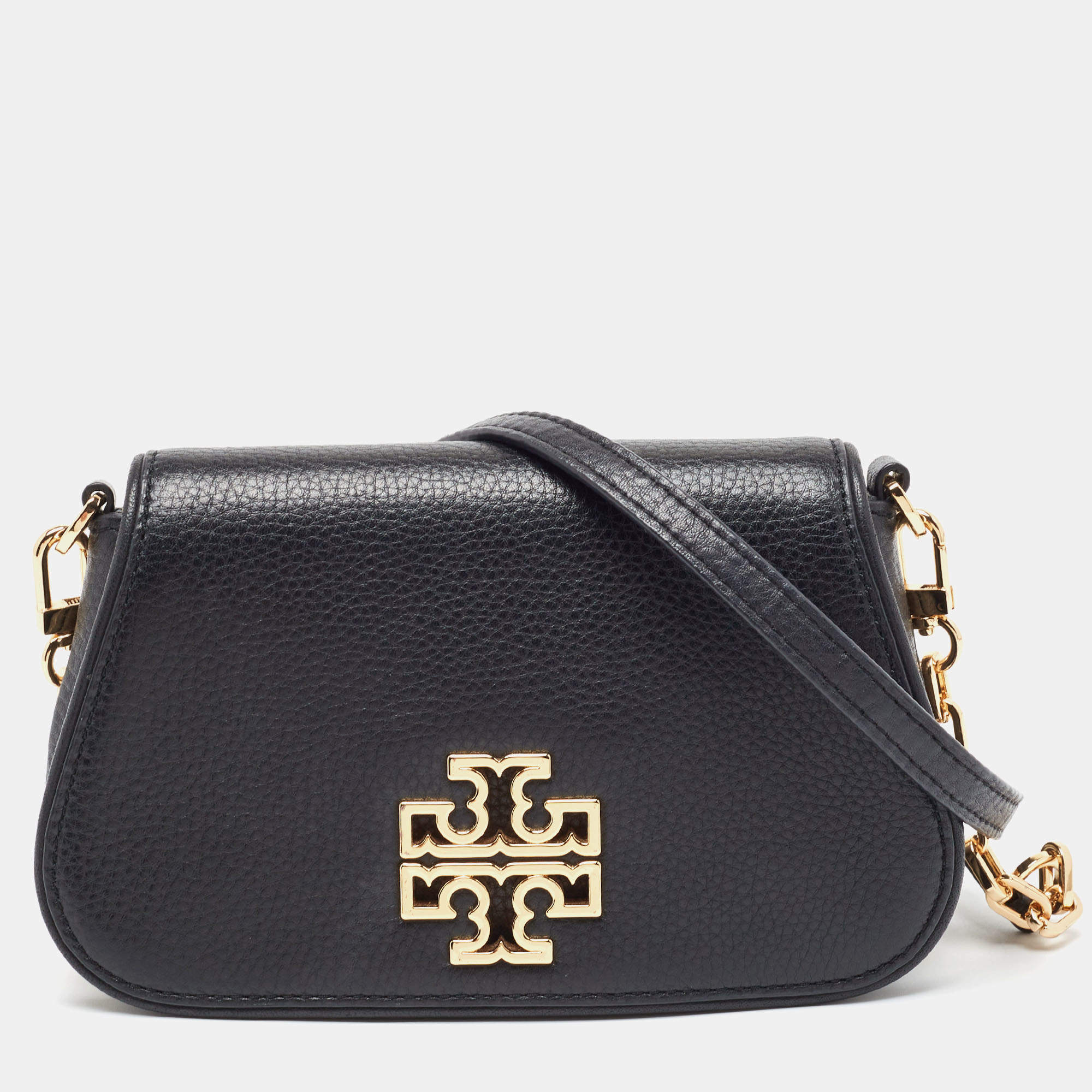 Pre Owned Tory Burch Black Leather Mini Britten Crossbody Bag