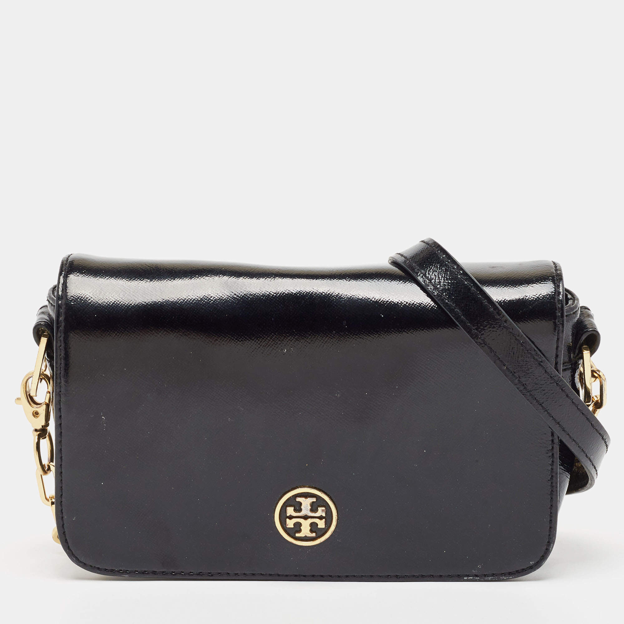 Pre Owned Tory Burch Black Saffiano Patent Leather Robinson Shoulder Bag