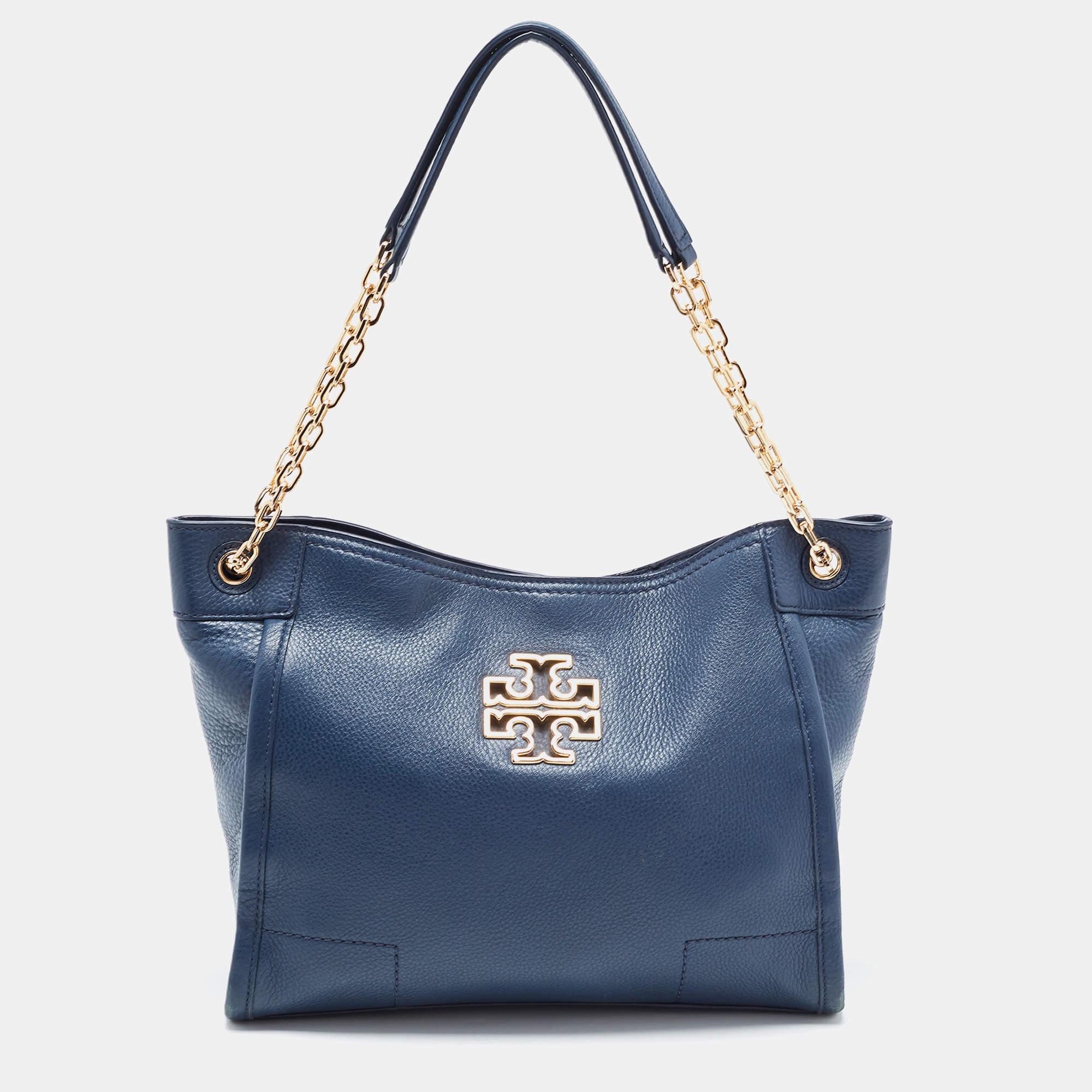 Pre Owned Tory Burch Blue Leather McGraw Slouchy Tote