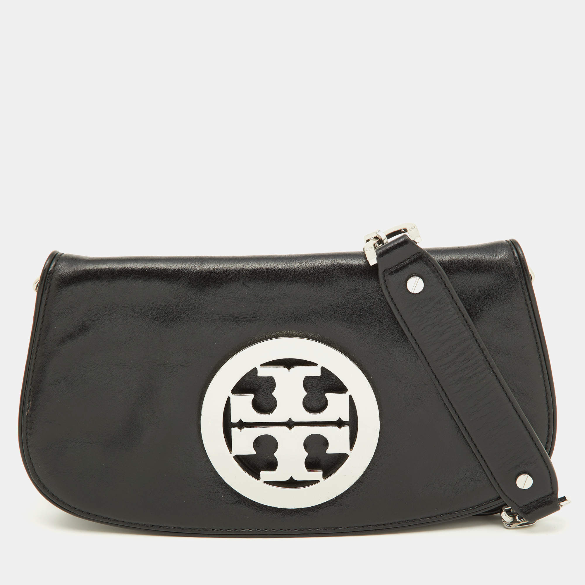 Pre Owned Tory Burch Black Leather Reva Crossbody Bag