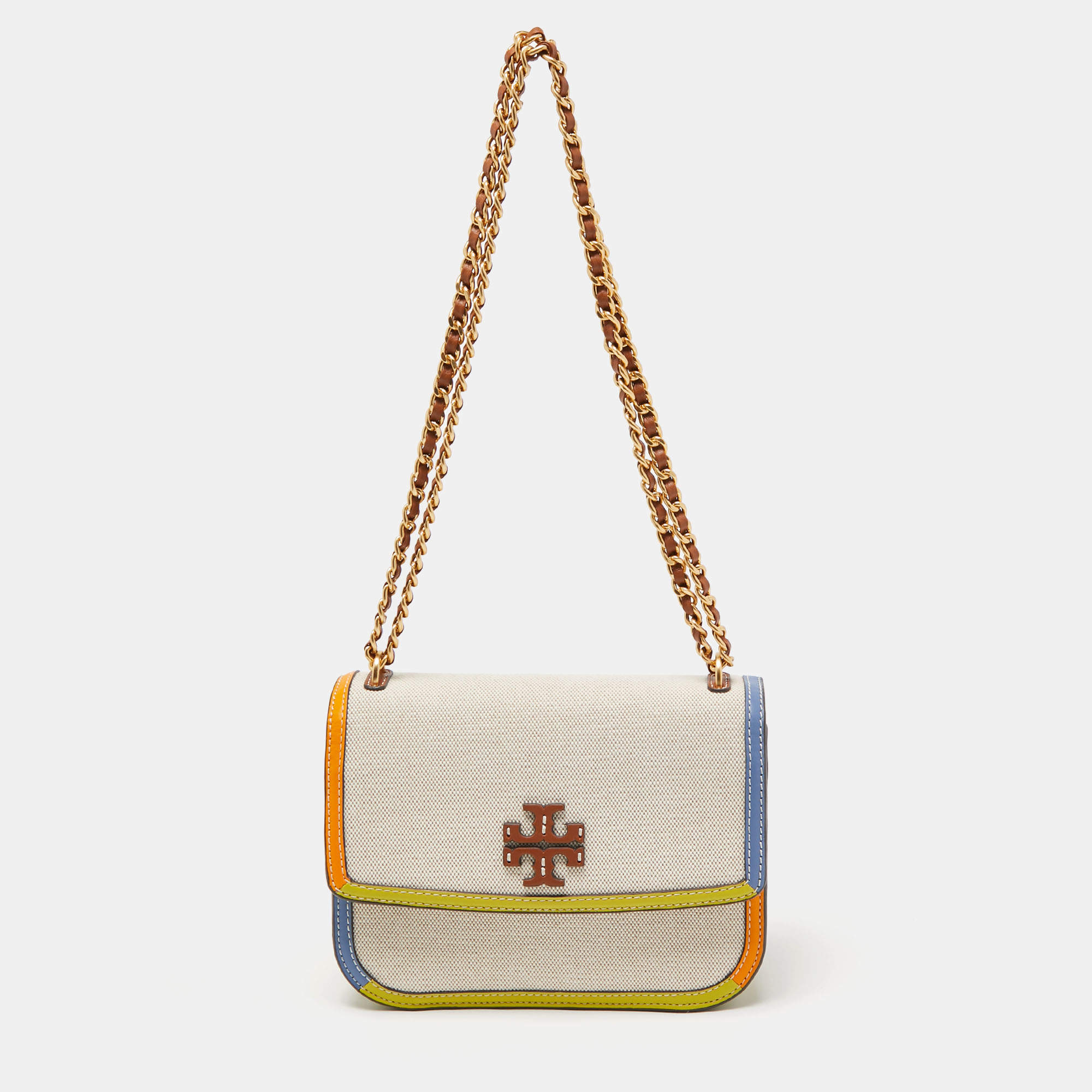 Pre Owned Tory Burch Multicolor Canvas and Leather Britten Shoulder Bag