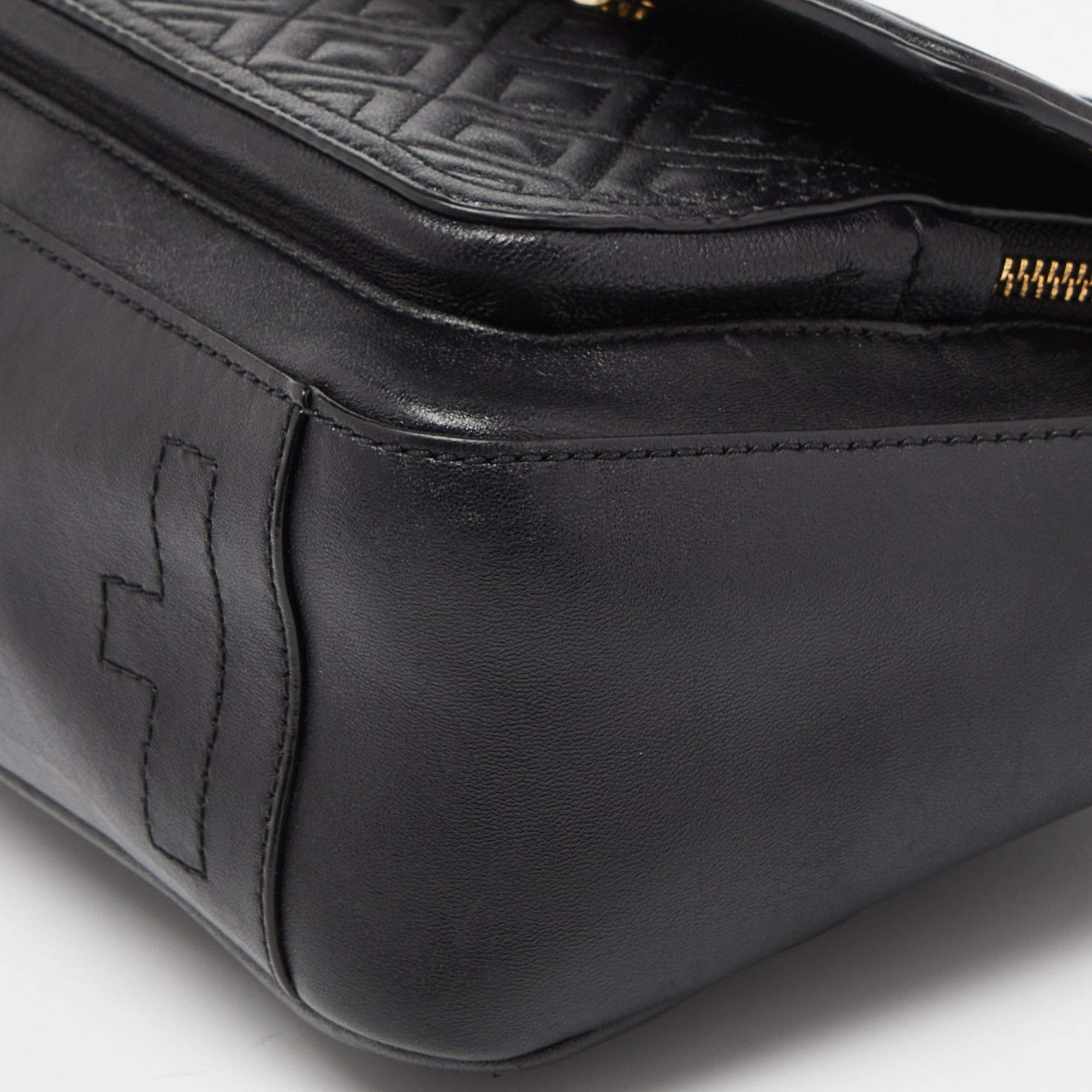 Pre Owned Tory Burch Black Quilted Leather Flap Top Handle Bag