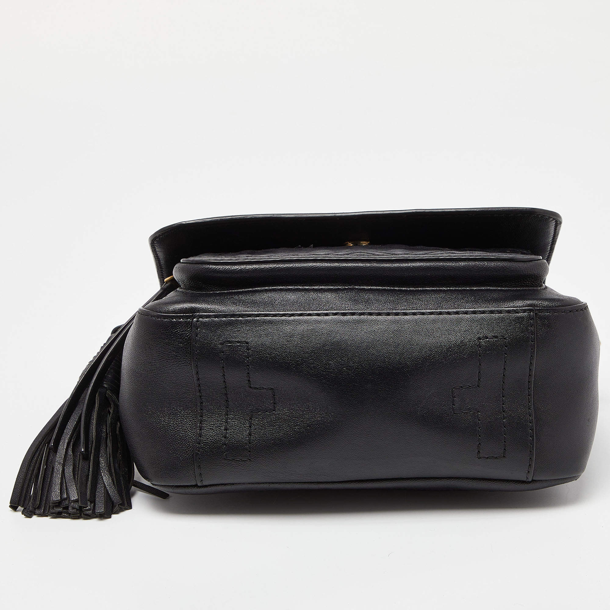 Pre Owned Tory Burch Black Quilted Leather Flap Top Handle Bag