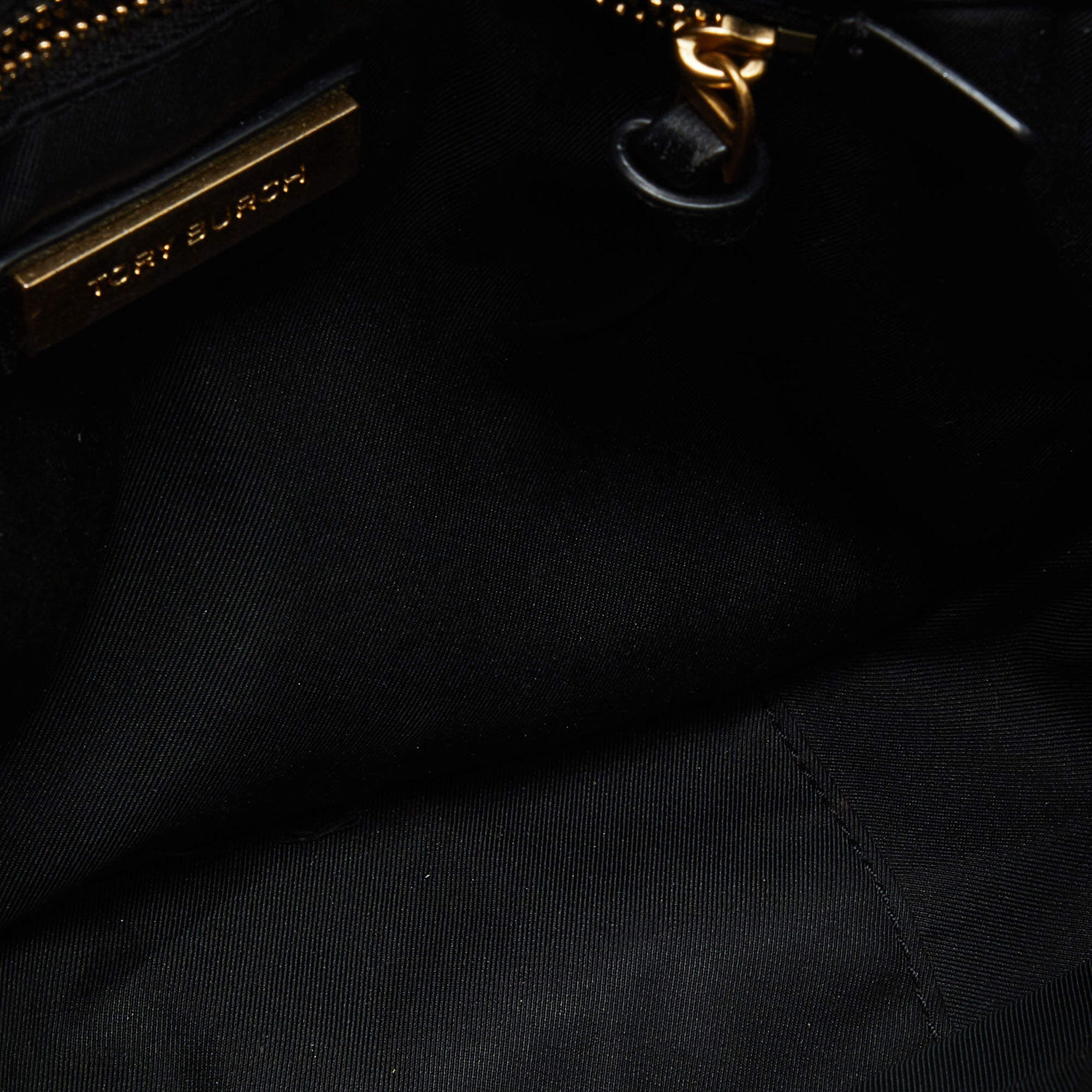 Pre Owned Tory Burch Black Quilted Leather Flap Top Handle Bag