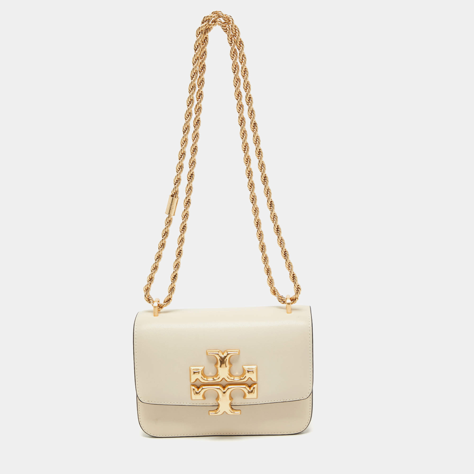 Pre Owned Tory Burch Light Beige Leather Small Eleanor Shoulder Bag