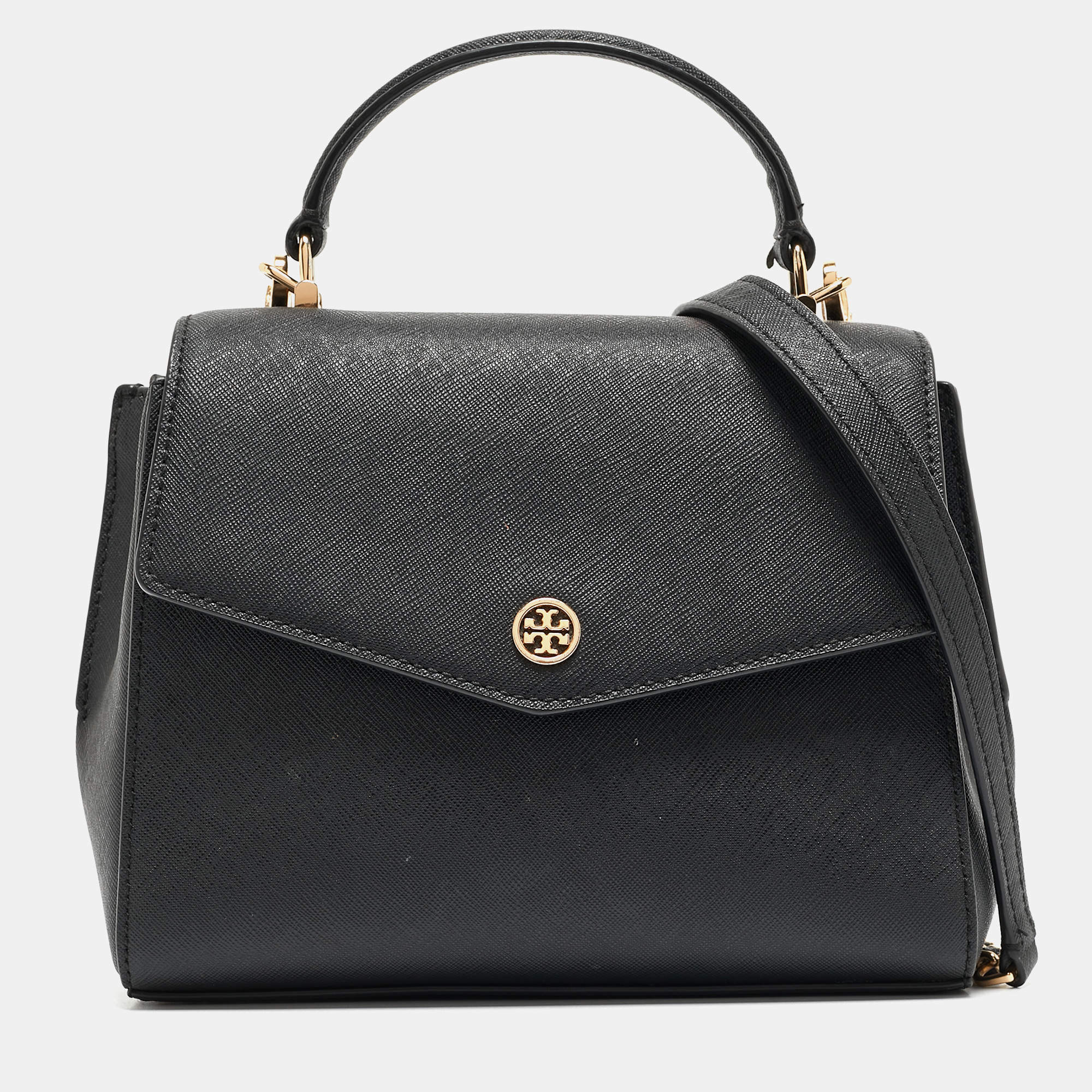 Pre Owned Tory Burch Black Leather Robinson Top Handle Bag