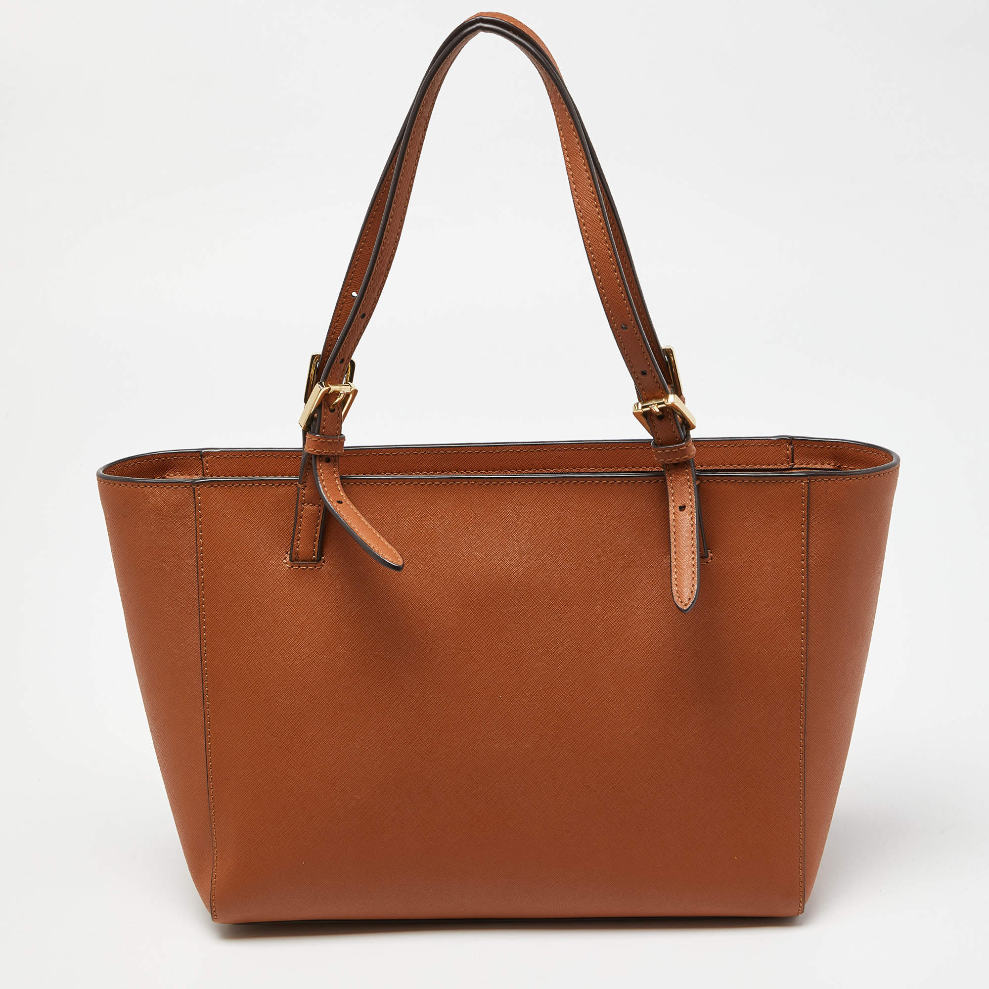 Pre Owned Tory Burch Brown Saffiano Leather Medium York Buckle Tote