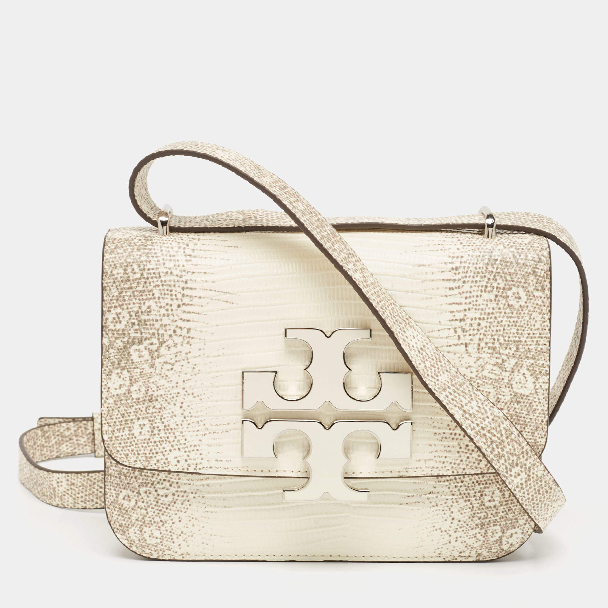 Pre Owned Tory Burch Beige Lizard Embossed Leather Small Eleanor Shoulder Bag