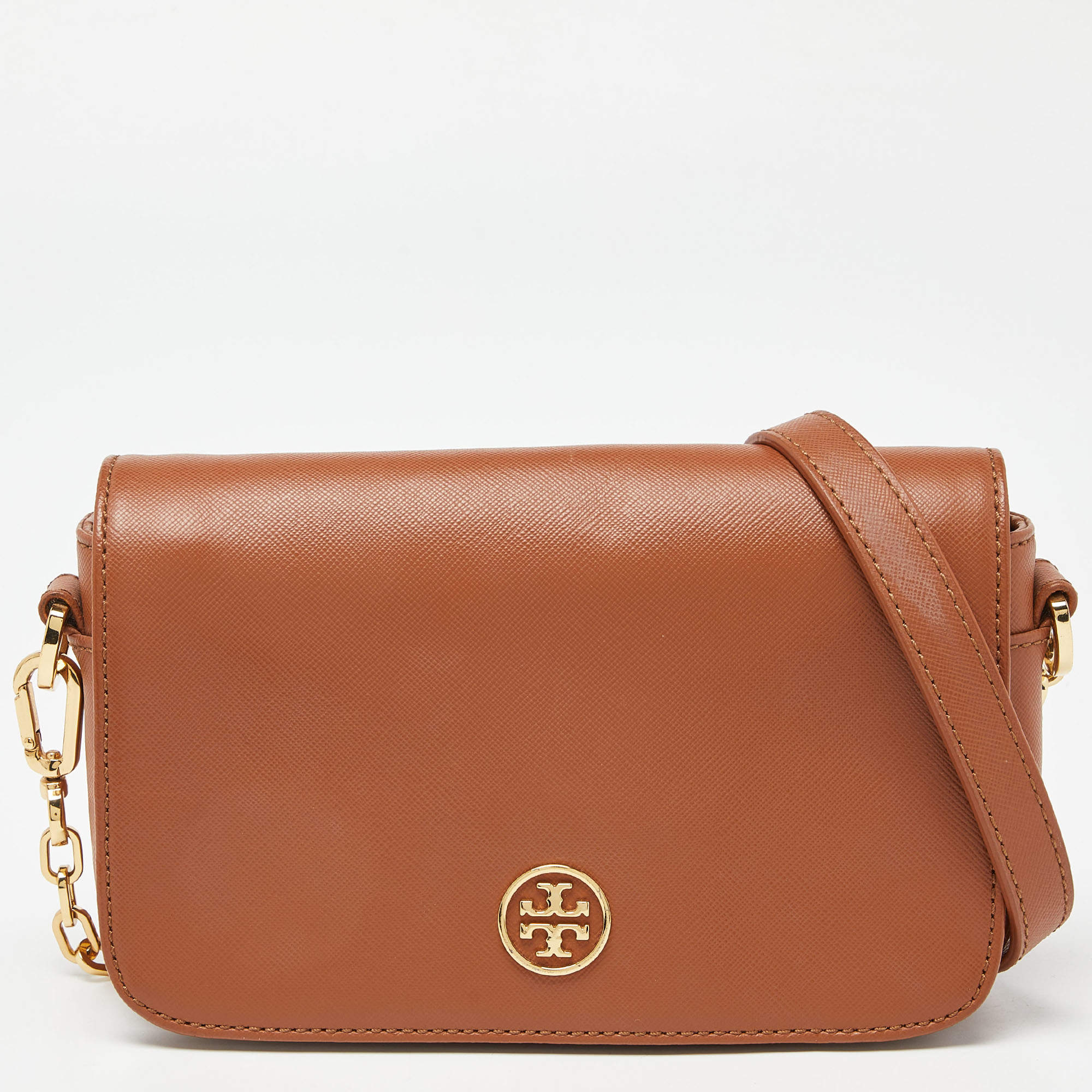 Pre Owned Tory Burch Brown Leather Robinson Chain Shoulder Bag