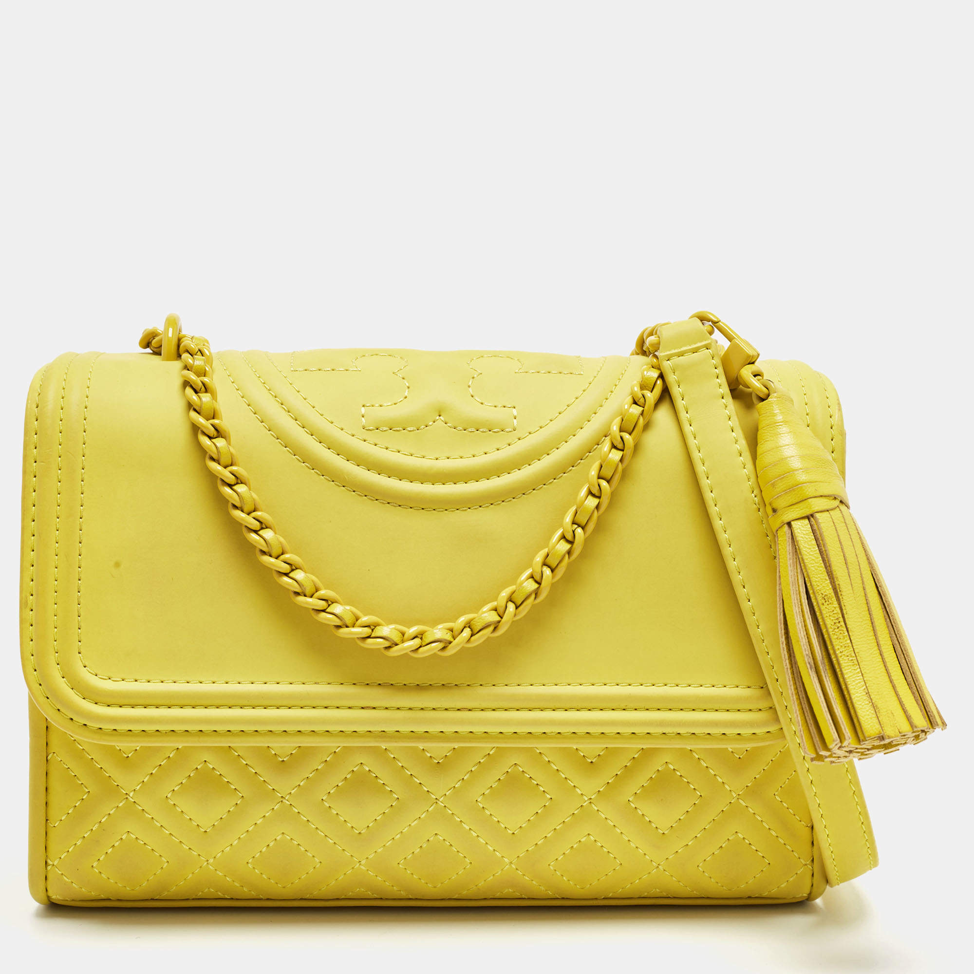 Pre Owned Tory Burch Yellow Leather Small Flemming Bag