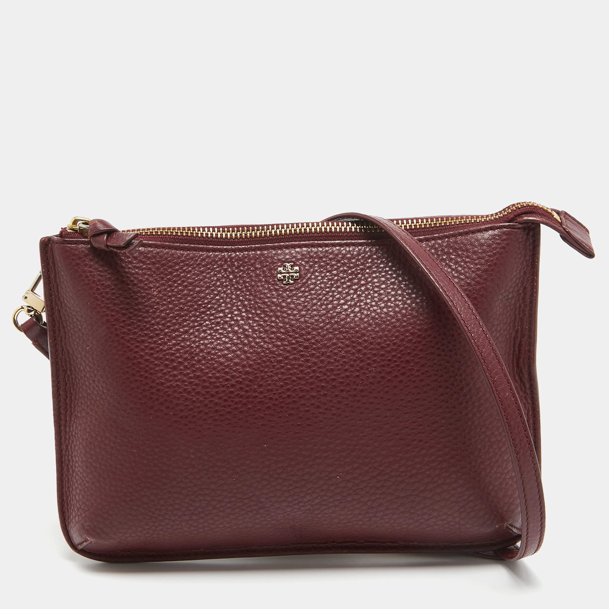 Pre Owned Tory Burch Burgundy Leather Crossbody Bag