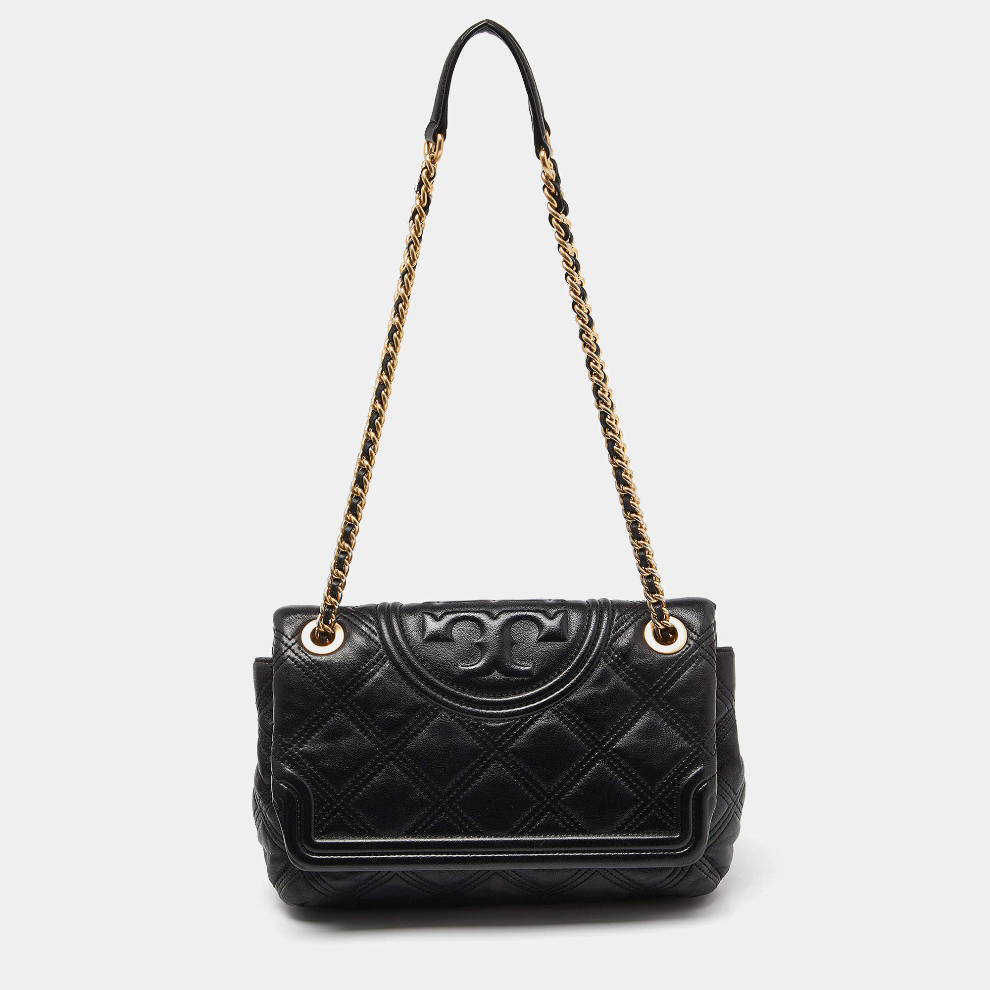 Pre Owned Tory Burch Black Leather Fleming Soft Shoulder Bag