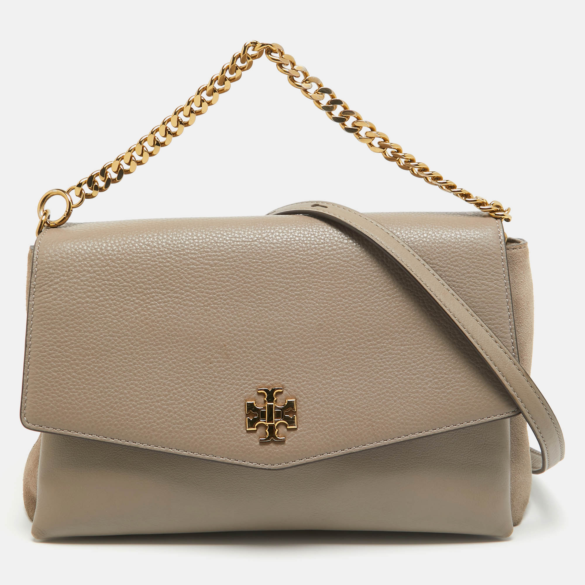 Pre Owned Tory Burch Grey Leather Kira Flap Shoulder Bag