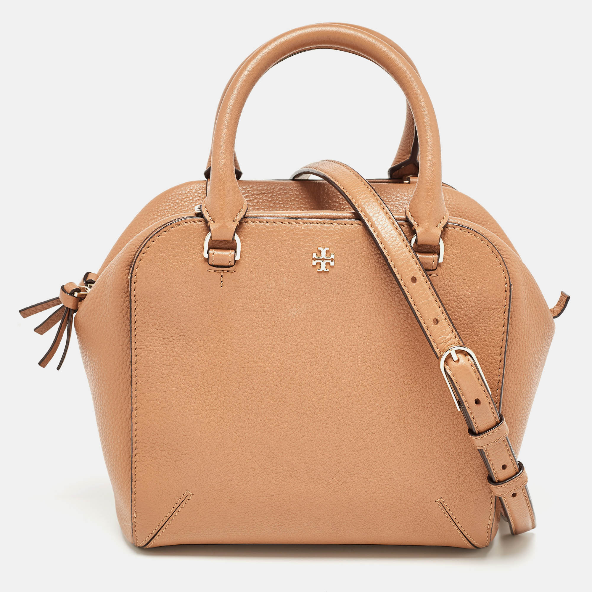 Pre Owned Tory Burch Brown Leather Zip Satchel