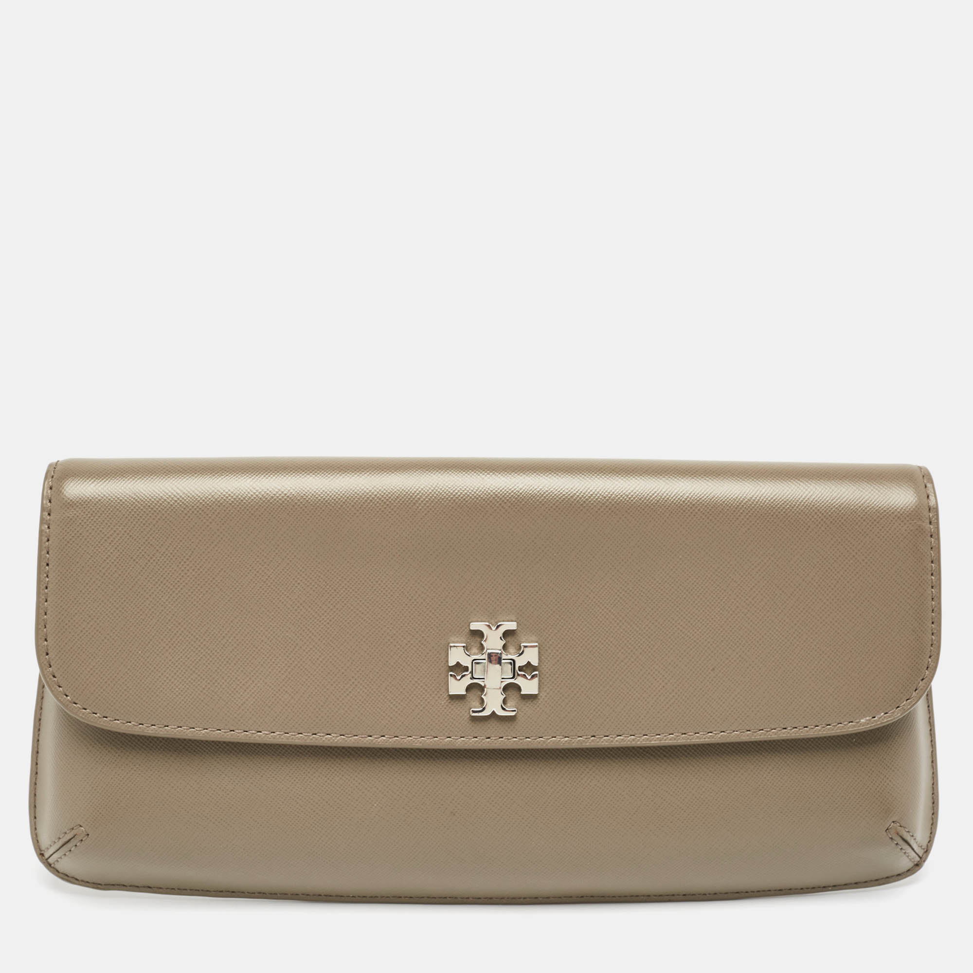 Pre Owned Tory Burch Beige Leather Diana Flap Clutch