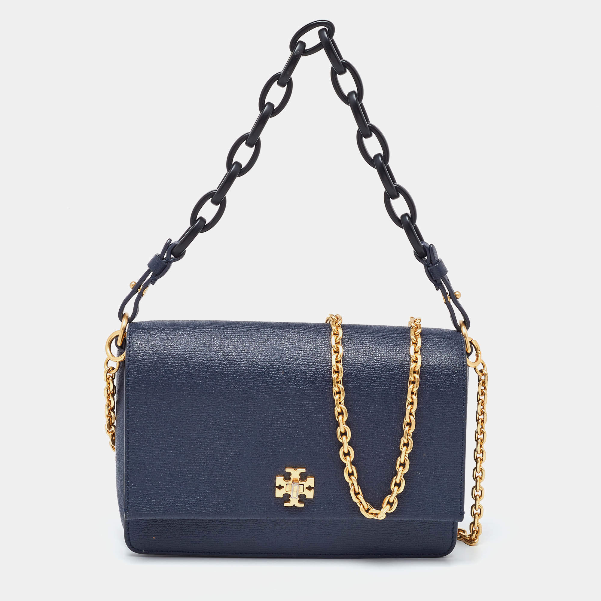 Tory Burch Navy Blue Leather Kira Double Strap Bag