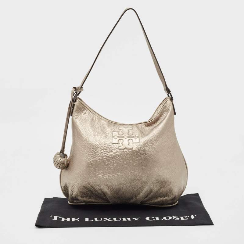Pre Owned Tory Burch Metallic Leather Tassel Hobo 
