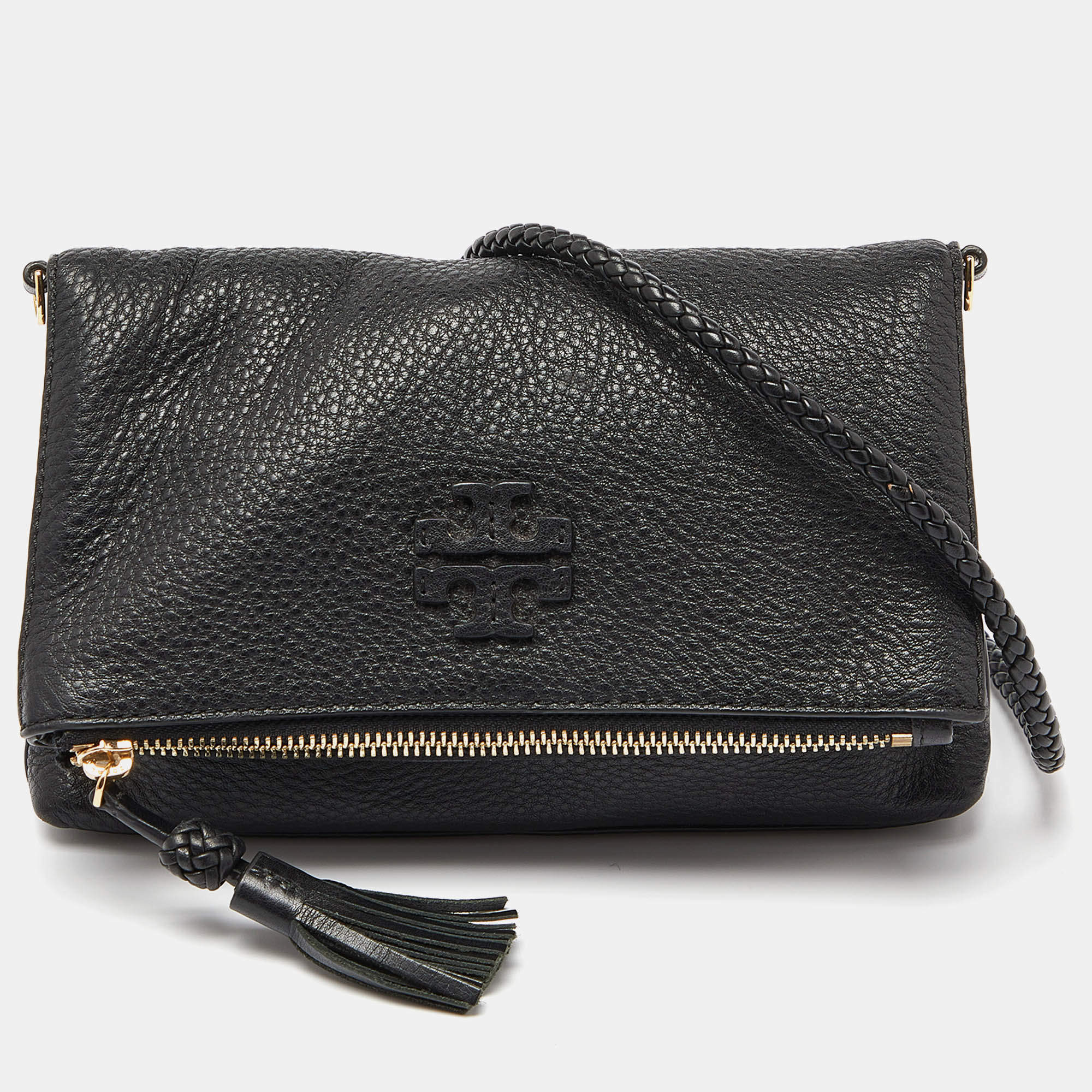 Tory Burch Black Leather Foldover Crossbody Bag