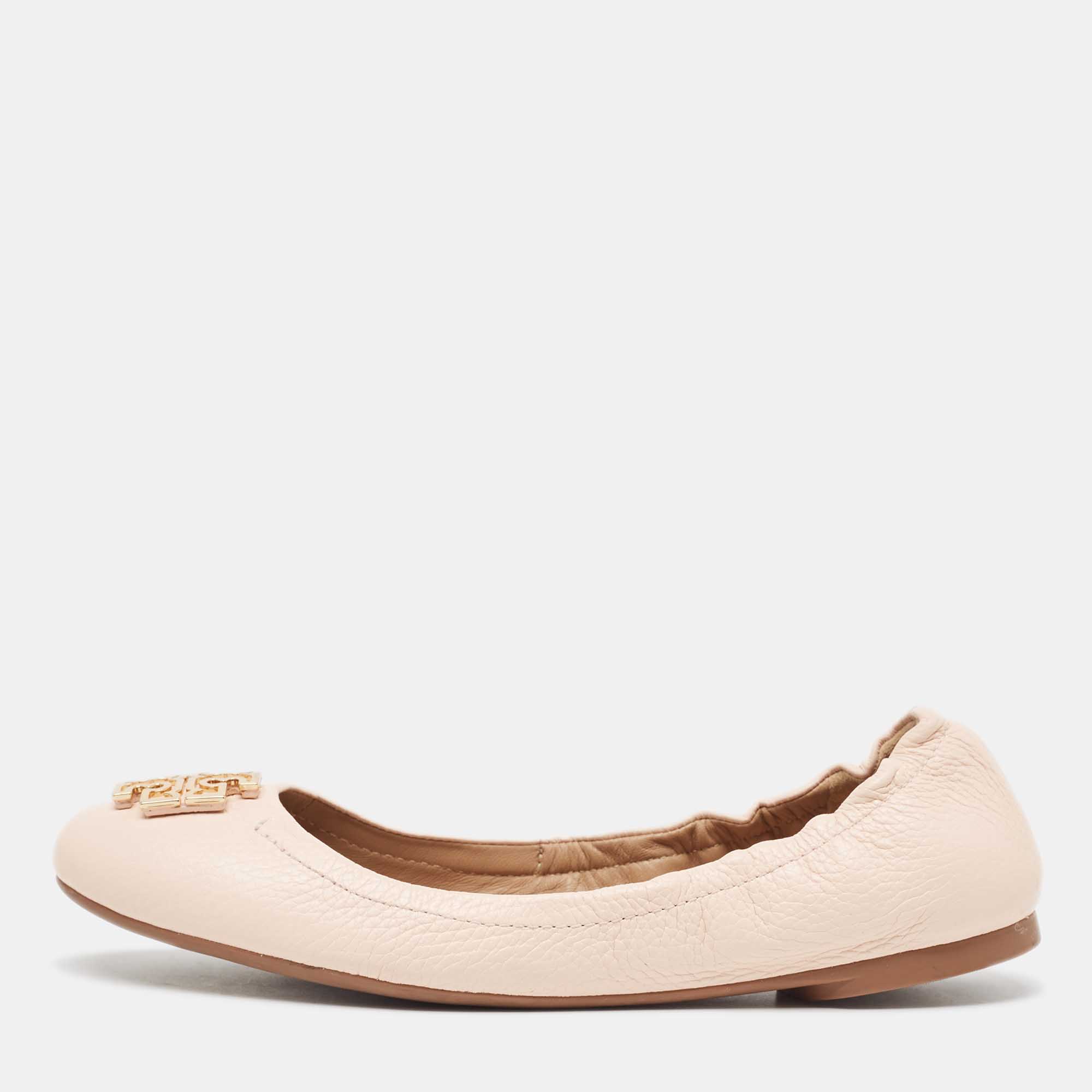 Tory Burch Pink Leather Melinda Scrunch Ballet Flats Size 38.5