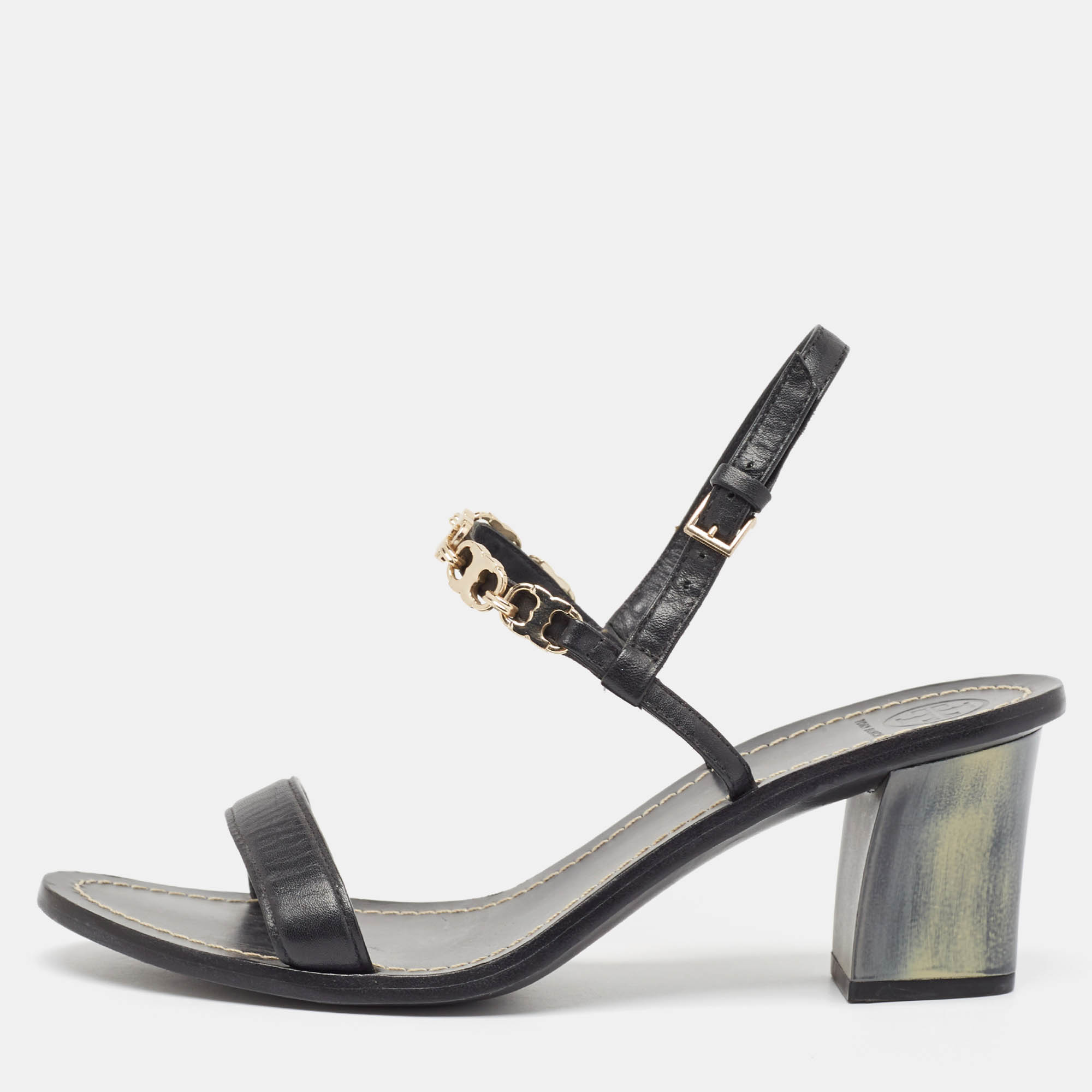 Pre Owned Tory Burch Black Leather Slingback Sandals Size 39.5
