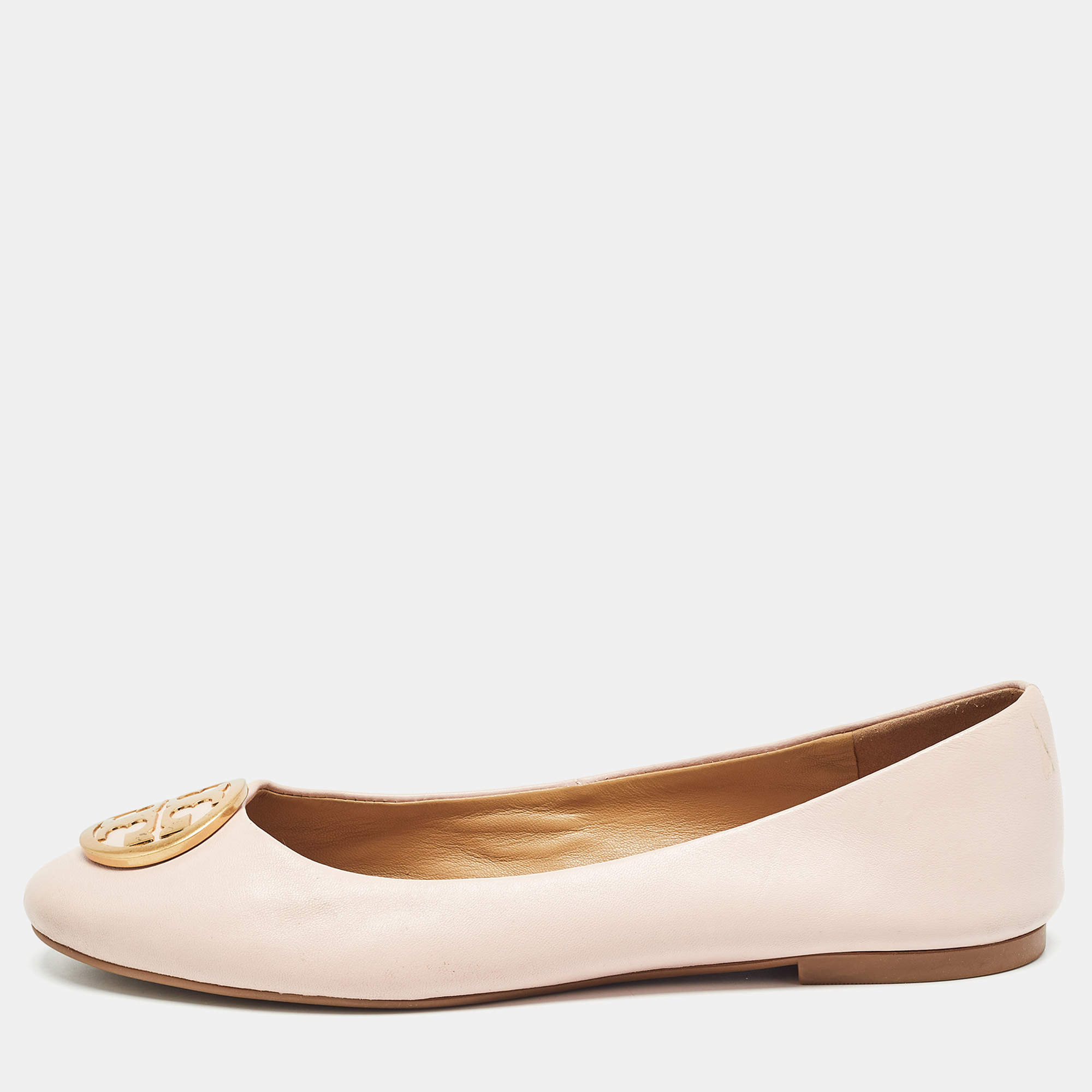 Pre Owned Tory Burch Light Pink Leather Benton Ballet Flats Size 38.5 