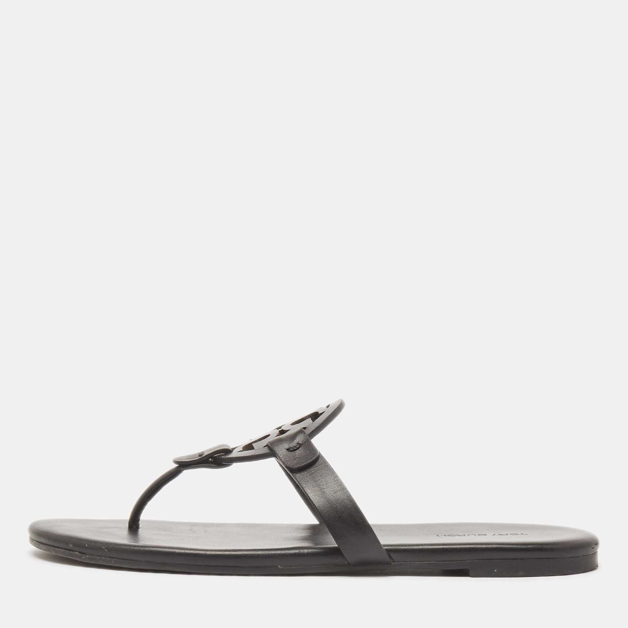 Pre Owned Tory Burch Black Leather Miller Thong Flats Size 38.5