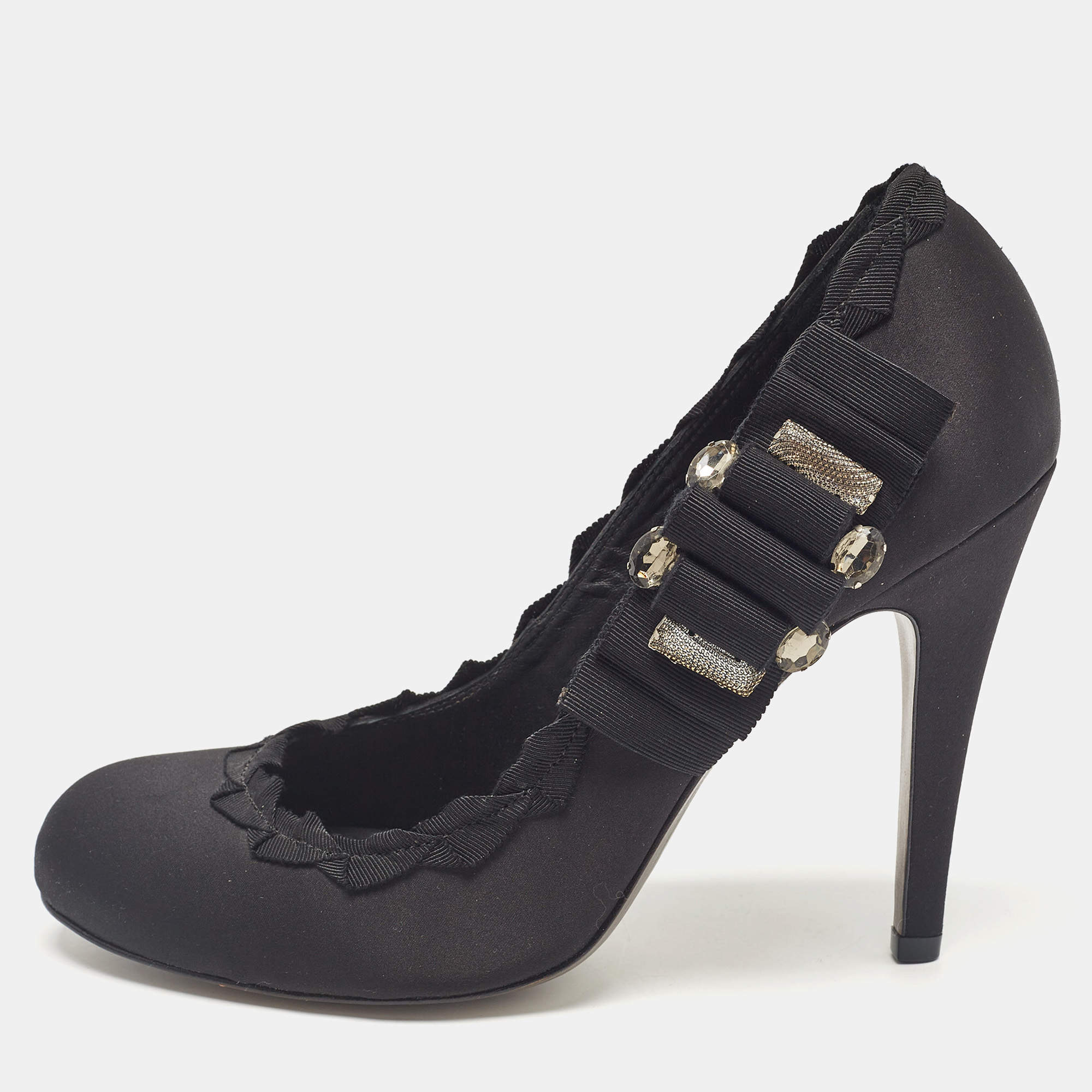 Tory Burch Black Satin Embellished Bow Pumps Size 41