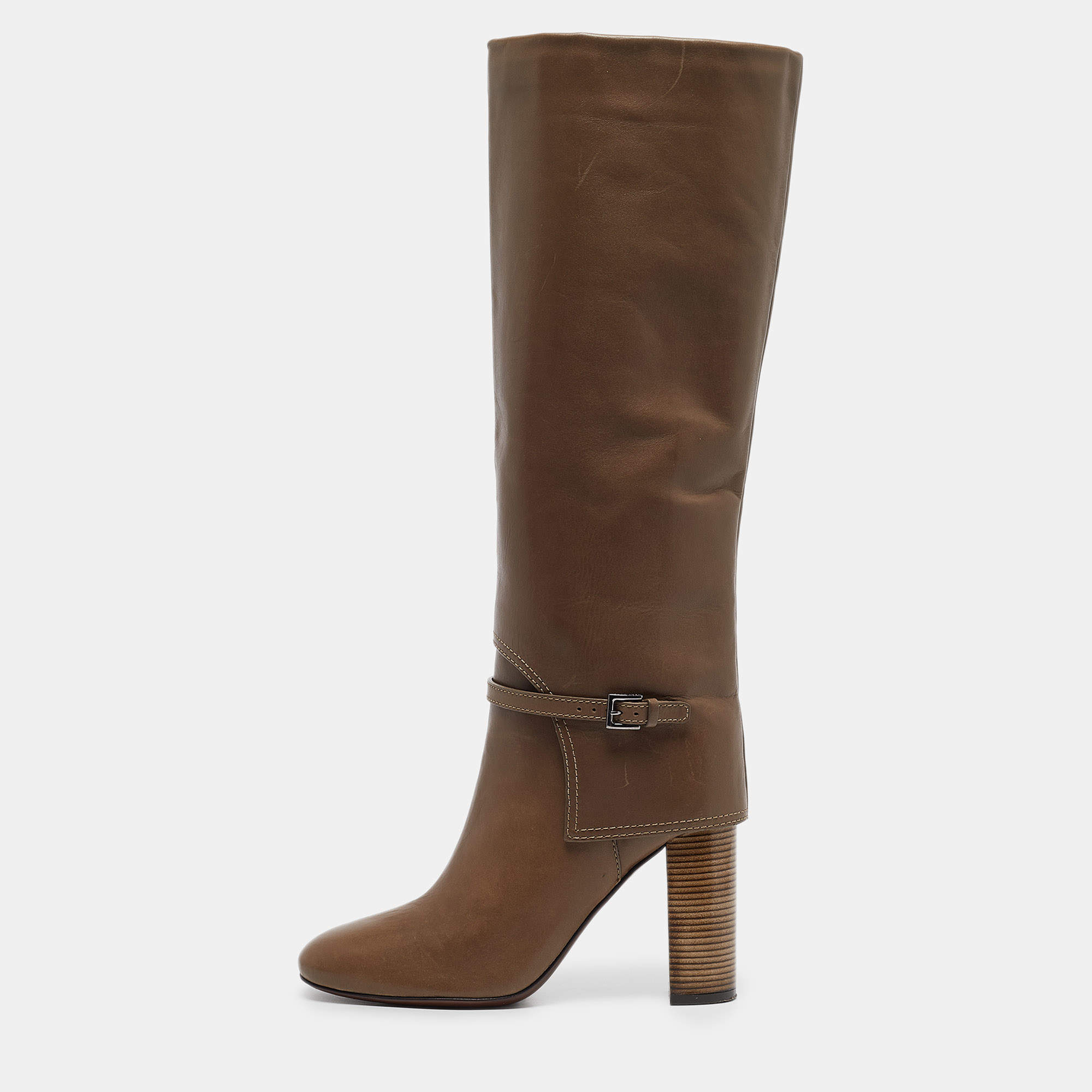 Tory Burch Olive Green Leather Faye Knee Length Boots Size 40