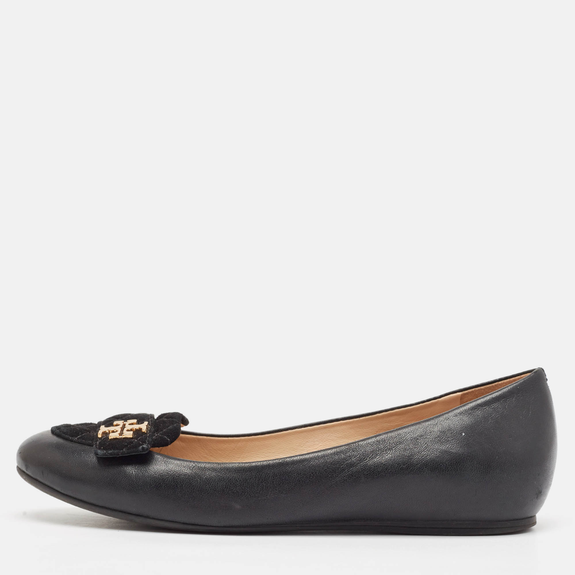 Tory Burch Black Leather and Suede Leila Loafers Size 37.5