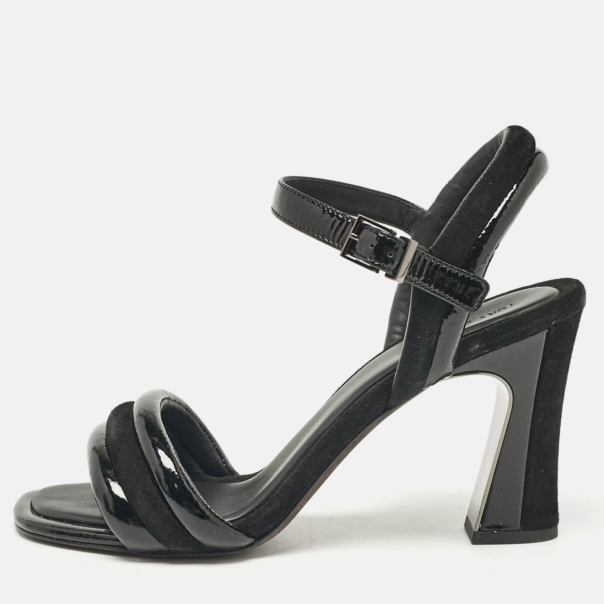 Tory Burch Black Patent Leather and Suede Ankle Strap Sandals Size 39.5