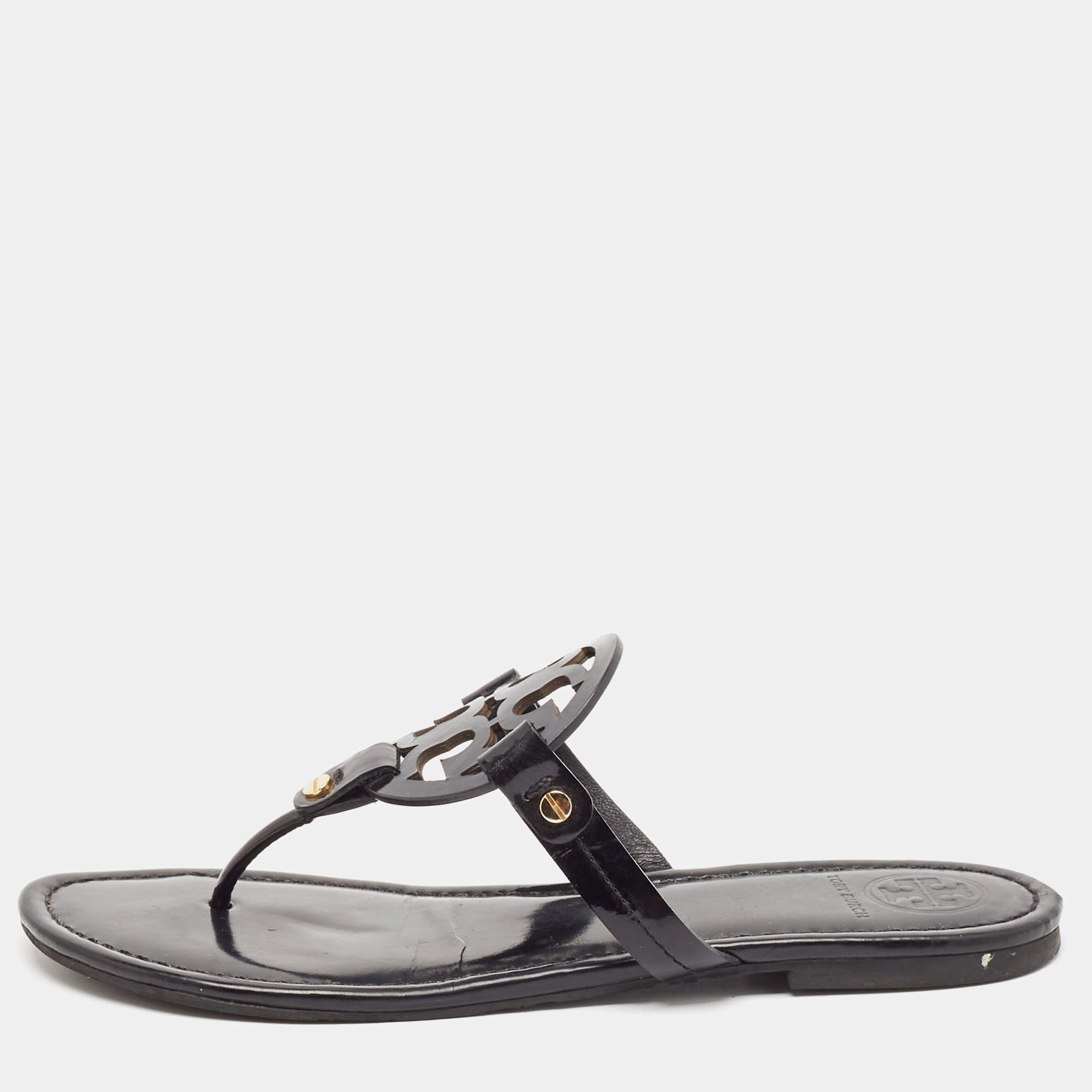 Pre Owned Tory Burch Black Patent Leather Miller Thong Flats Size 40